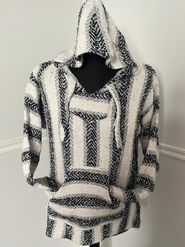 Black/Cream Stripe Baja Hoodie, M