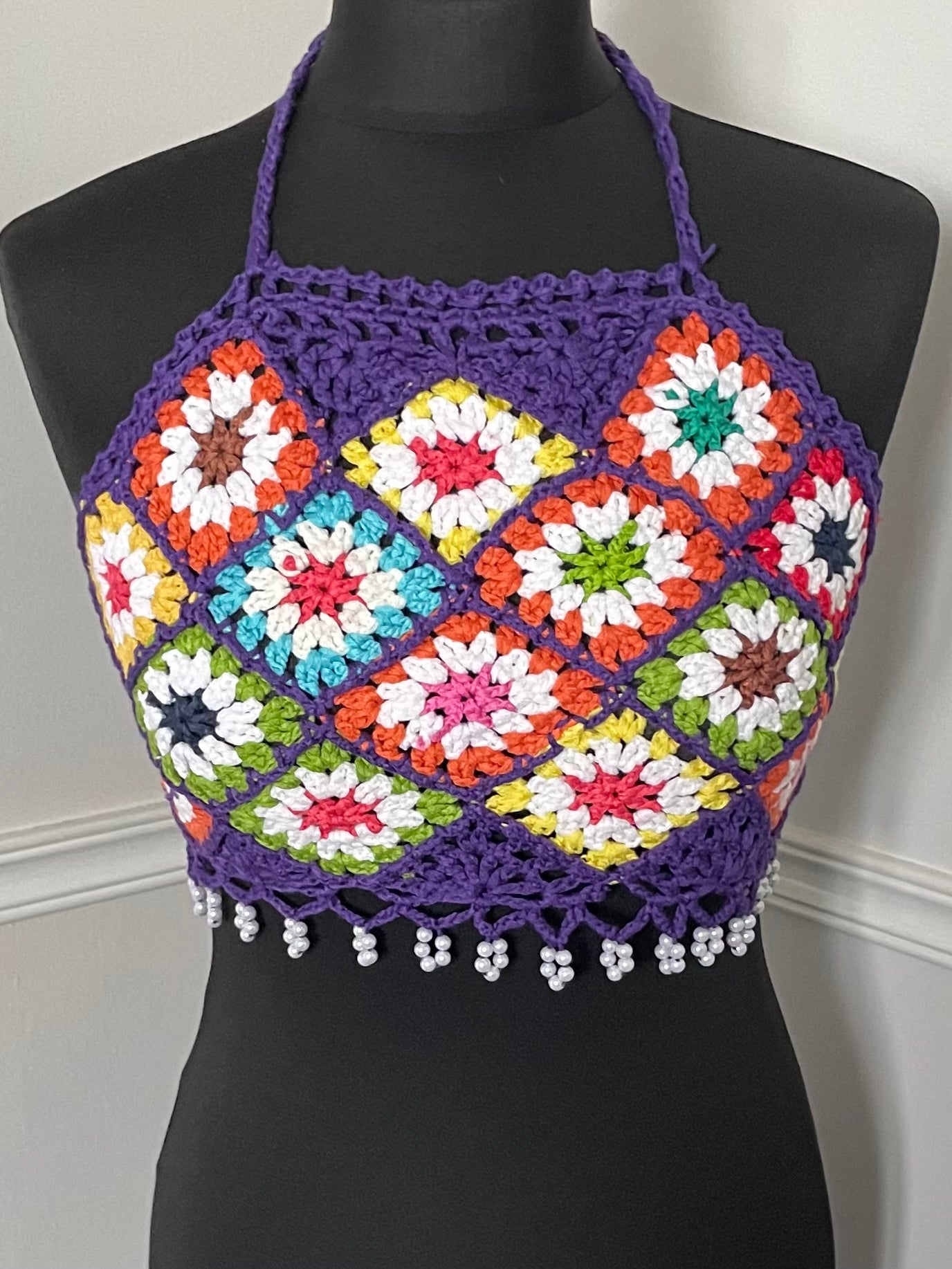 Pearl Crochet Purple Crop Top