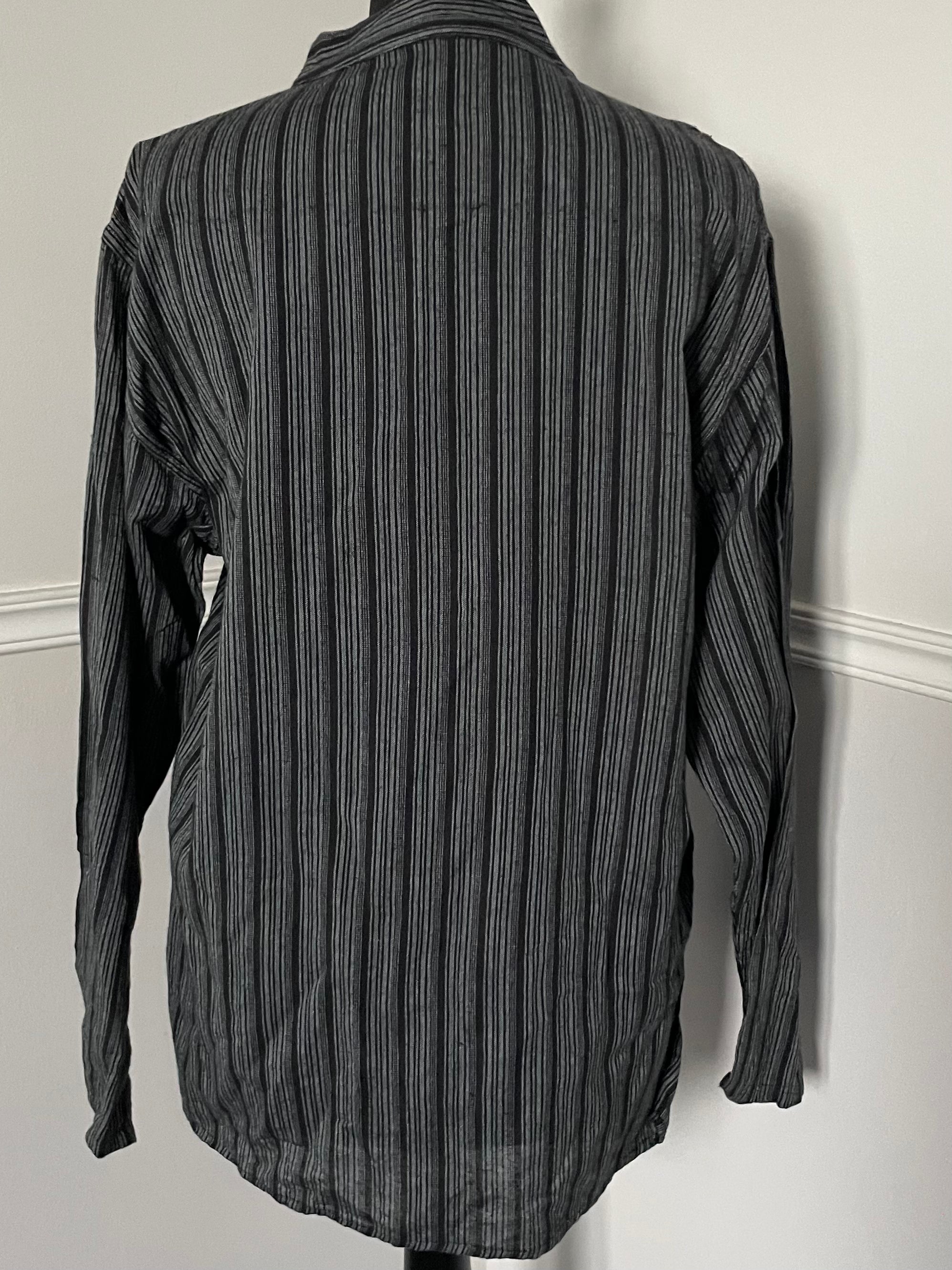 Black/Grey Stripe Cotton Shirt, M