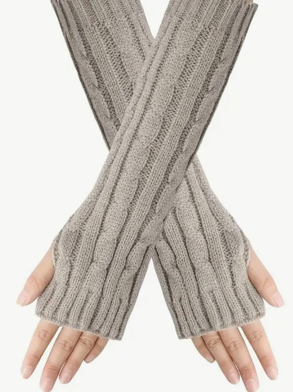 Grey Long Sleeve Knit Fingerless Gloves
