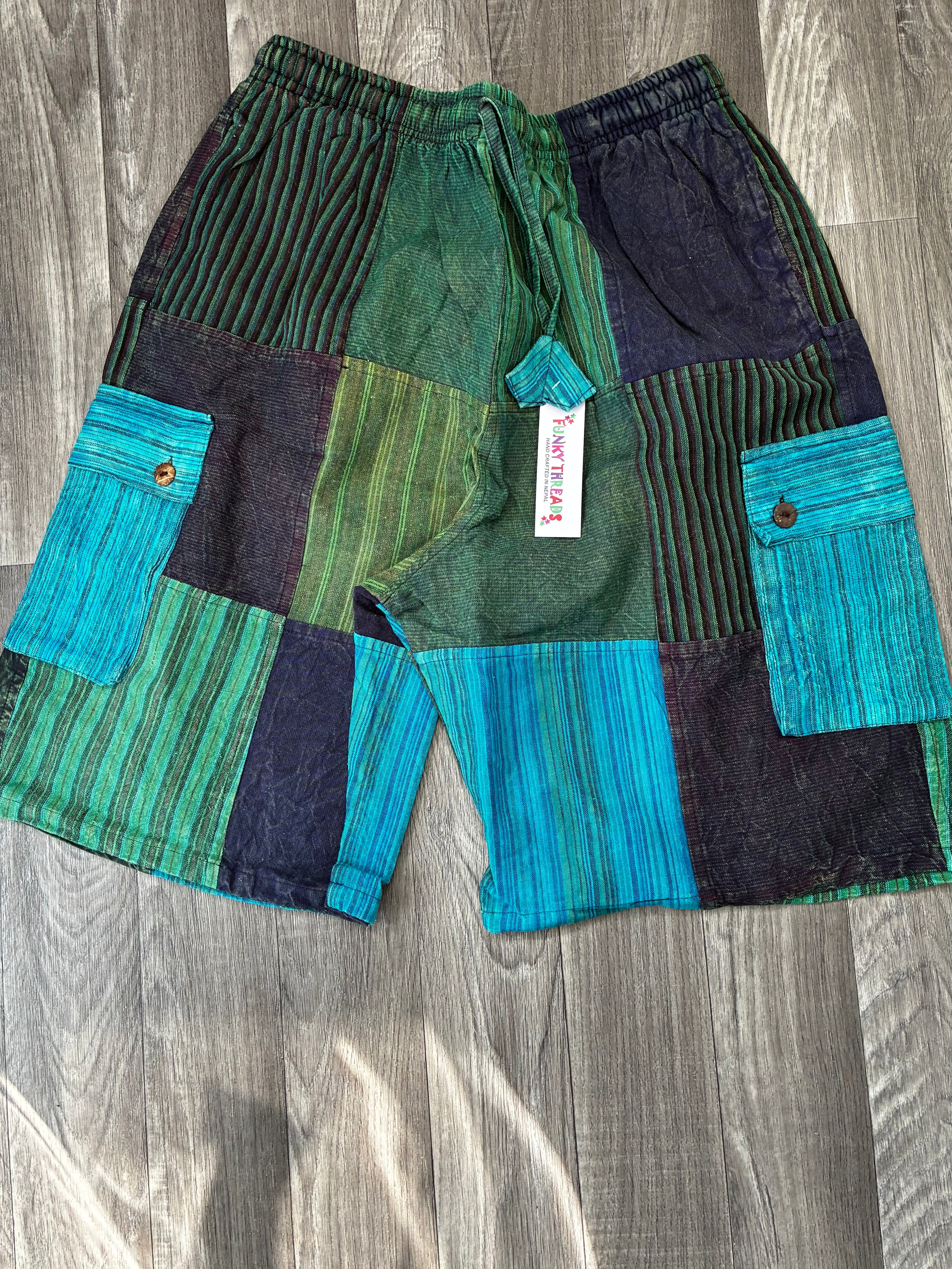 Multi Patchwork Cargo Shorts, L/XL
