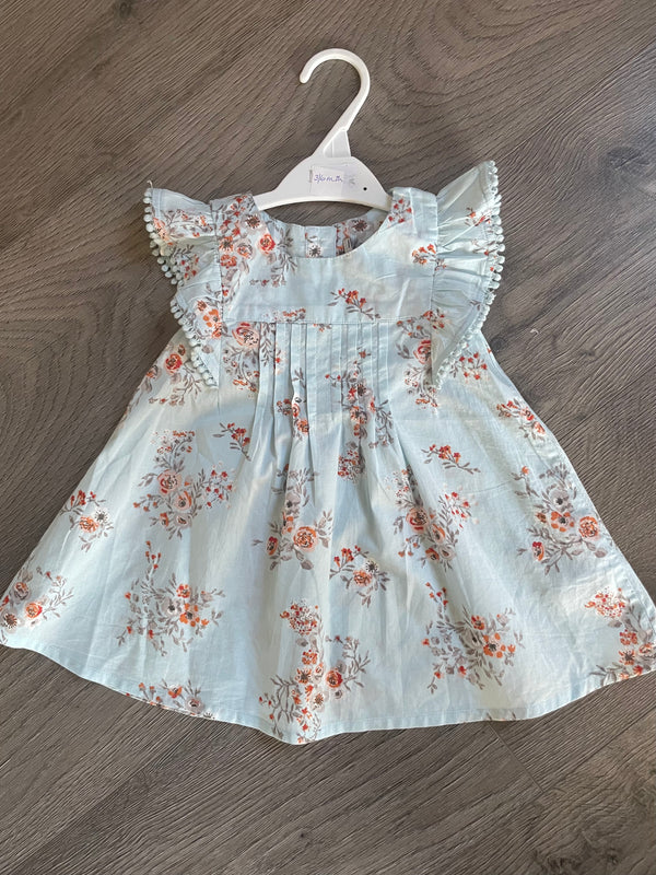 Turquoise flower dress (3-6mths)