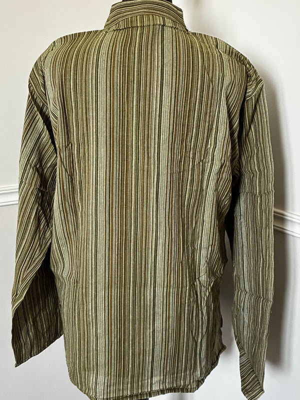 Green Striped Cotton Shirt, S/M