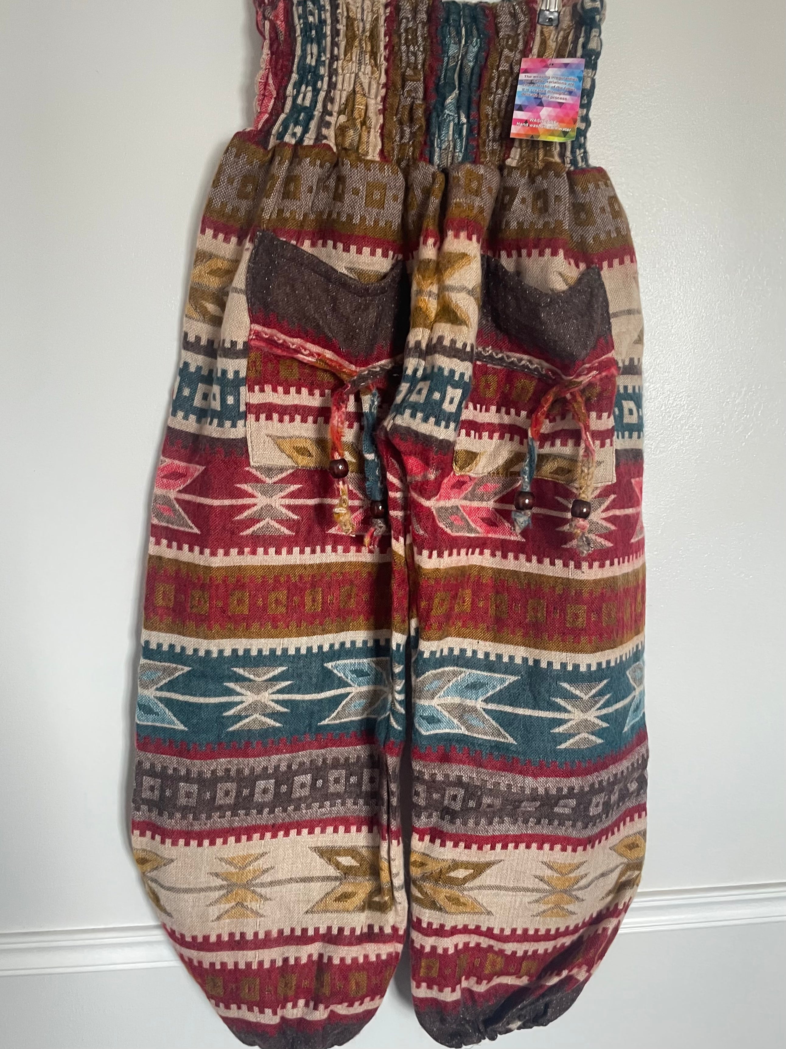 Snuggly Red/Gold Aztec Cashmelon Trousers, 24-47” Waist