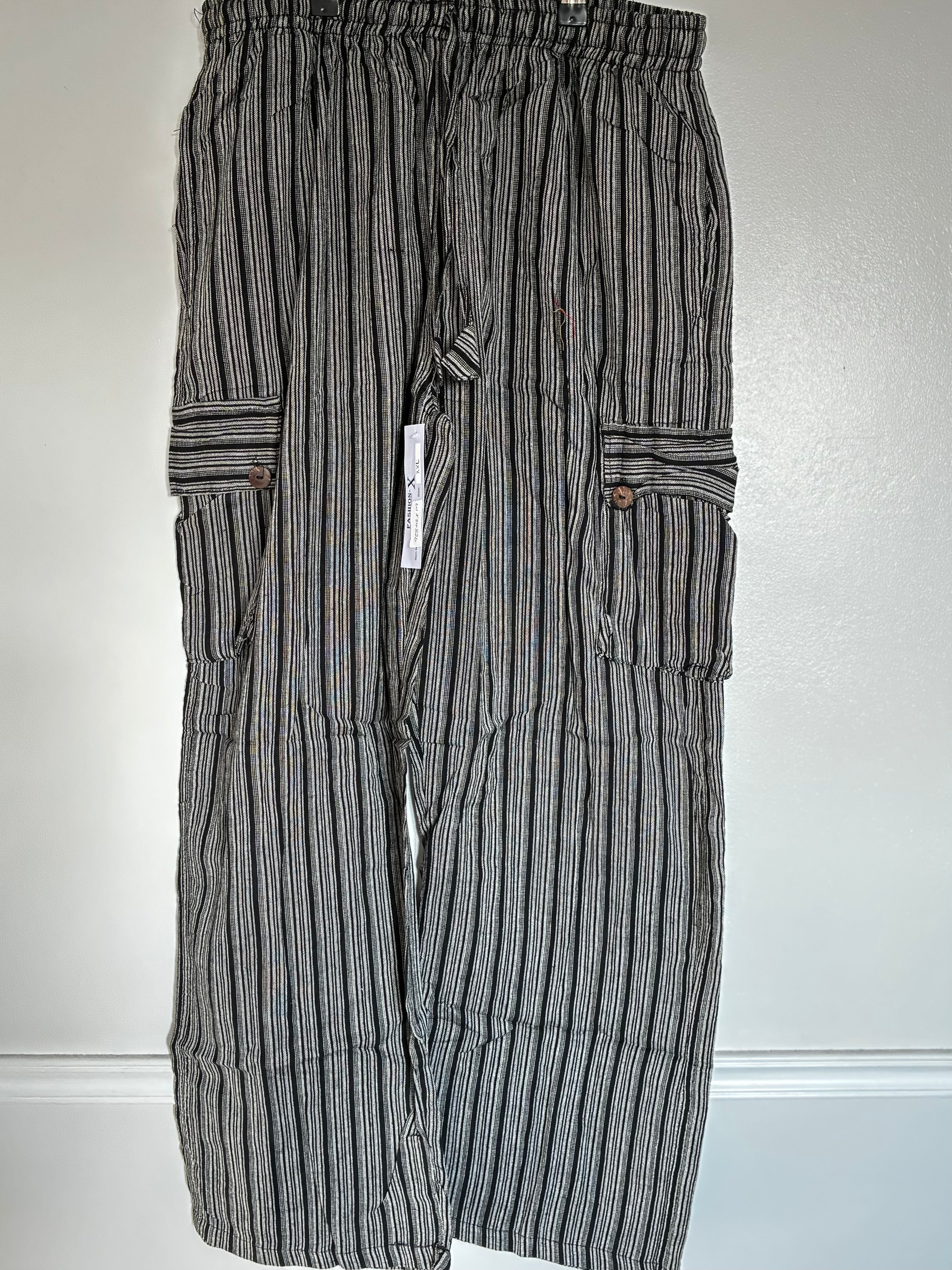 Grey/black Striped Cotton Cargo Trousers, XXL