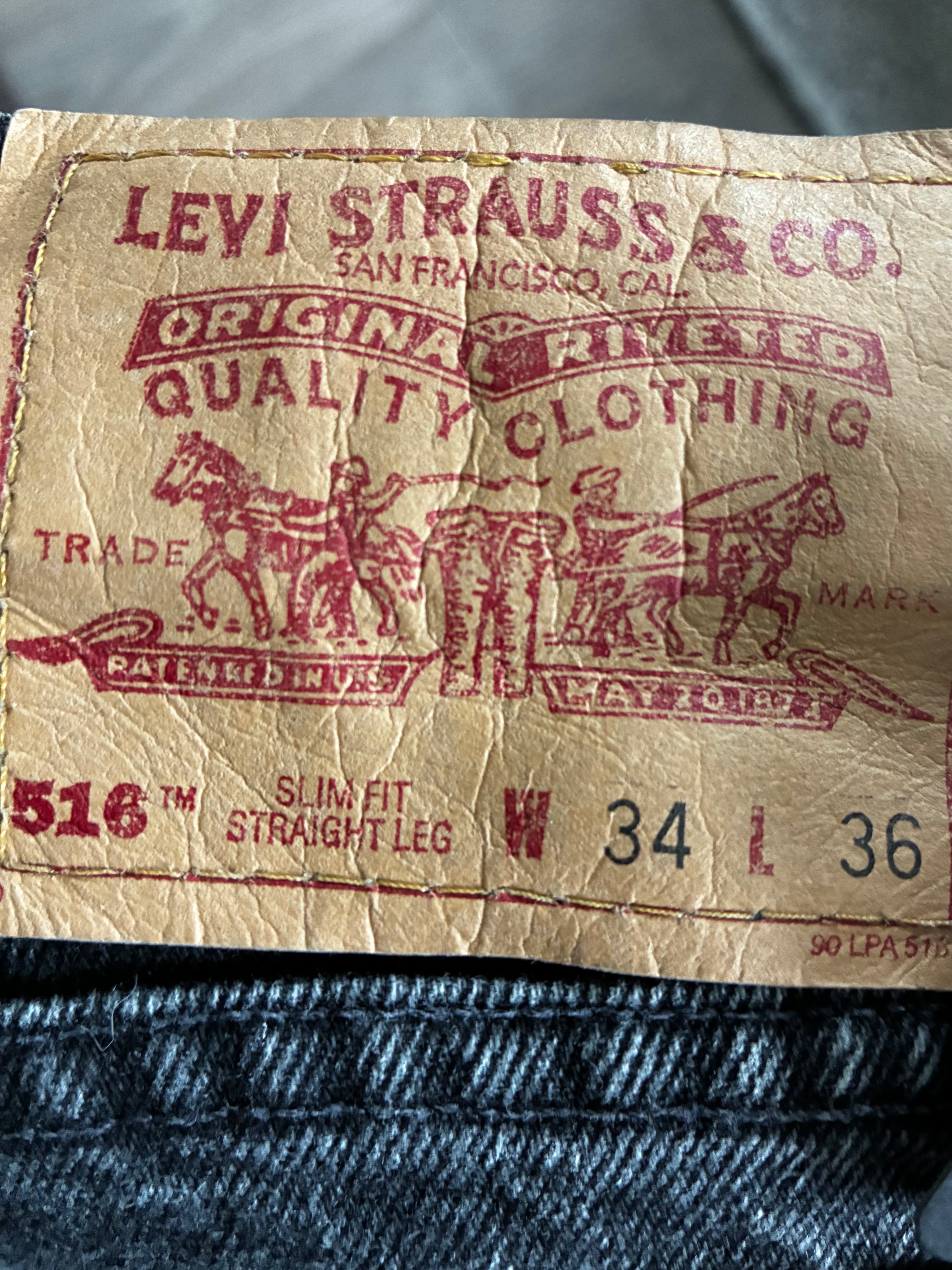 Vintage Levi's 516, Black, Label - W34, L36, Actual Size - W33 L36