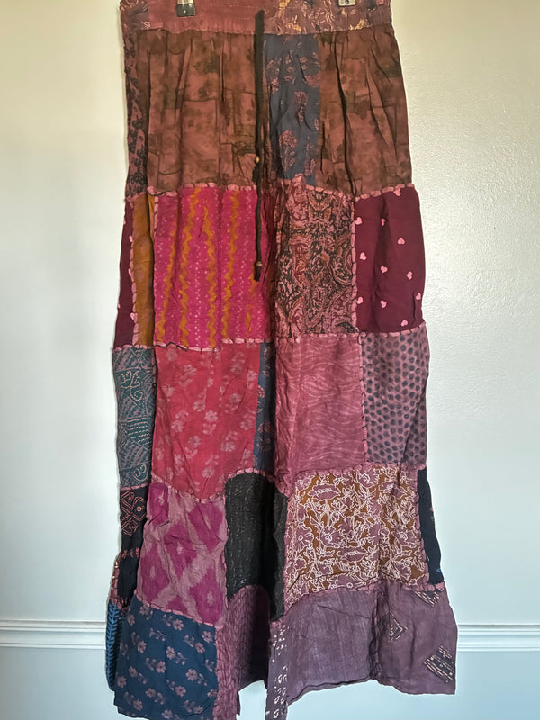 Burgundy Patchwork Skirt