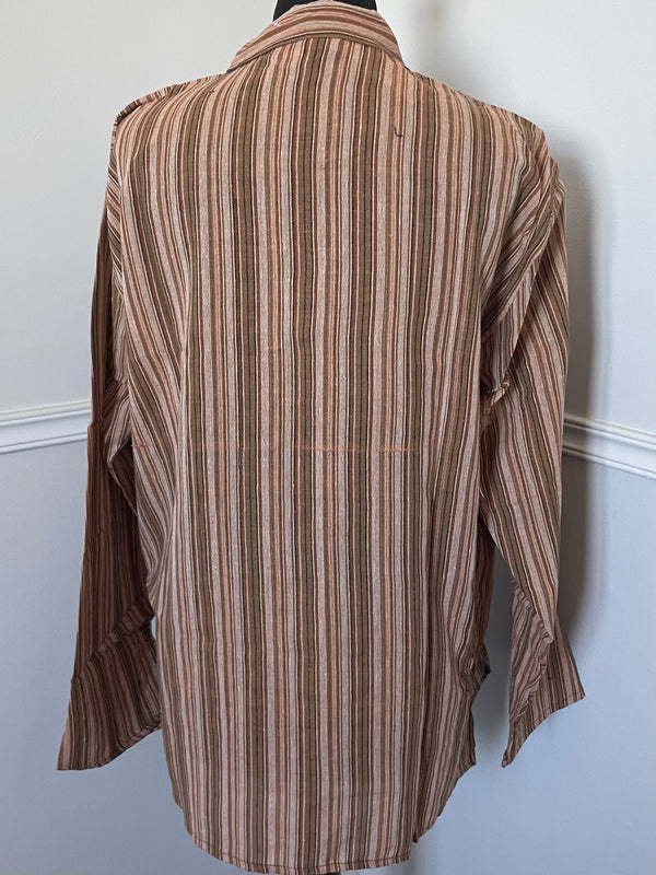 Brown Stripe Cotton Shirt, S/M
