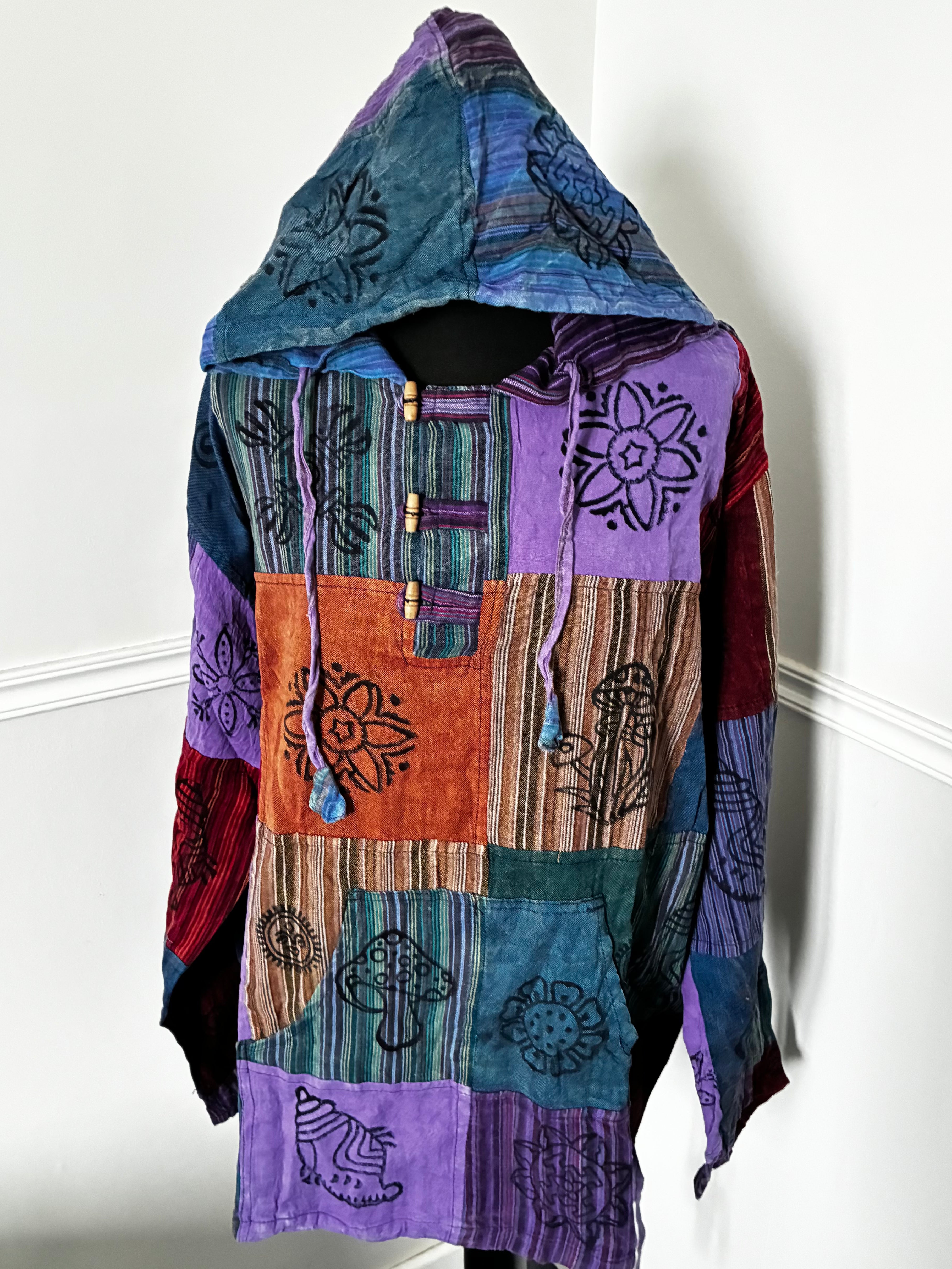 Patchwork Multi Hooded Shirt, XL