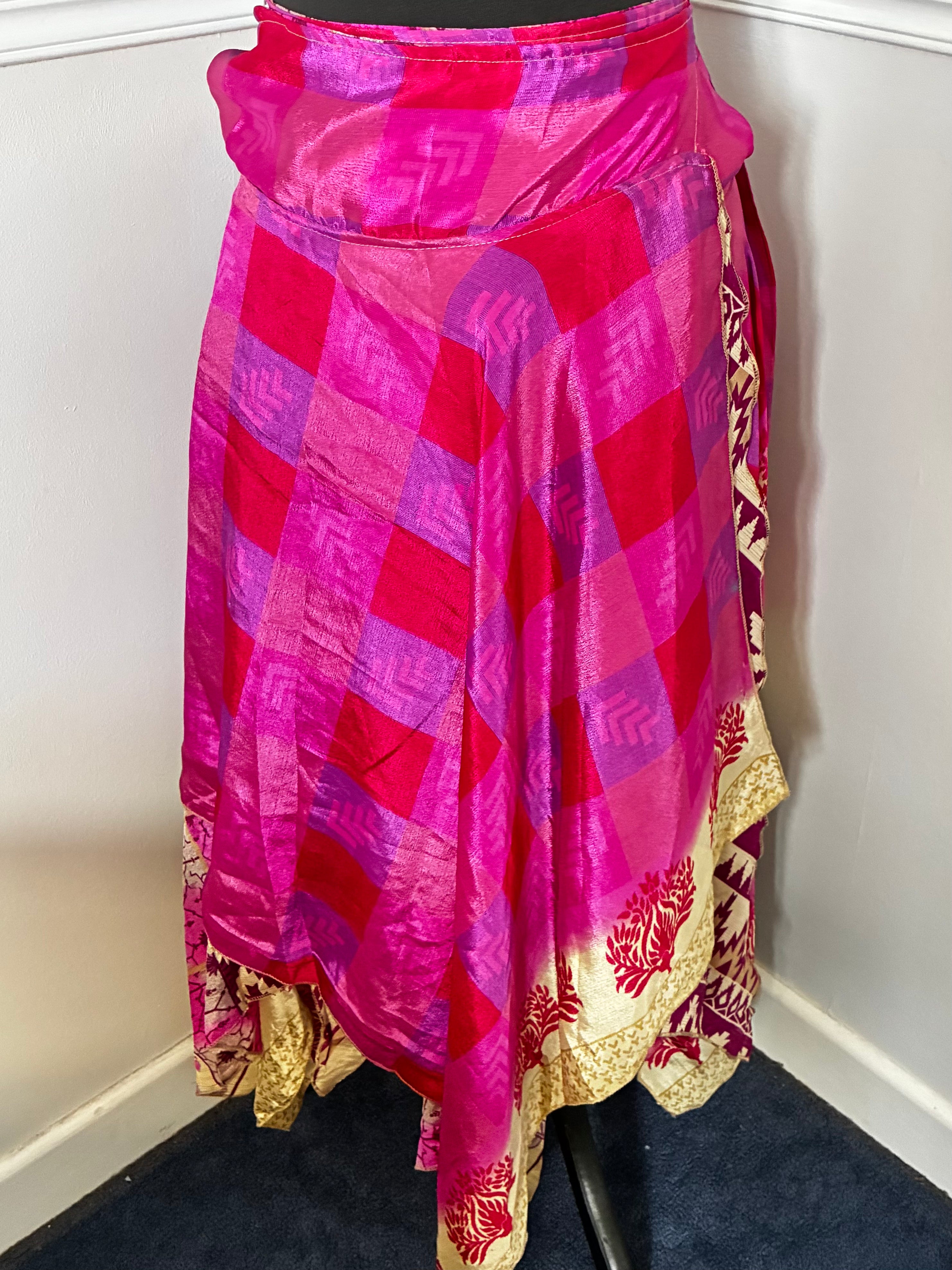 Recycled Saree Reversible Wrap Skirt With Pixie Hem