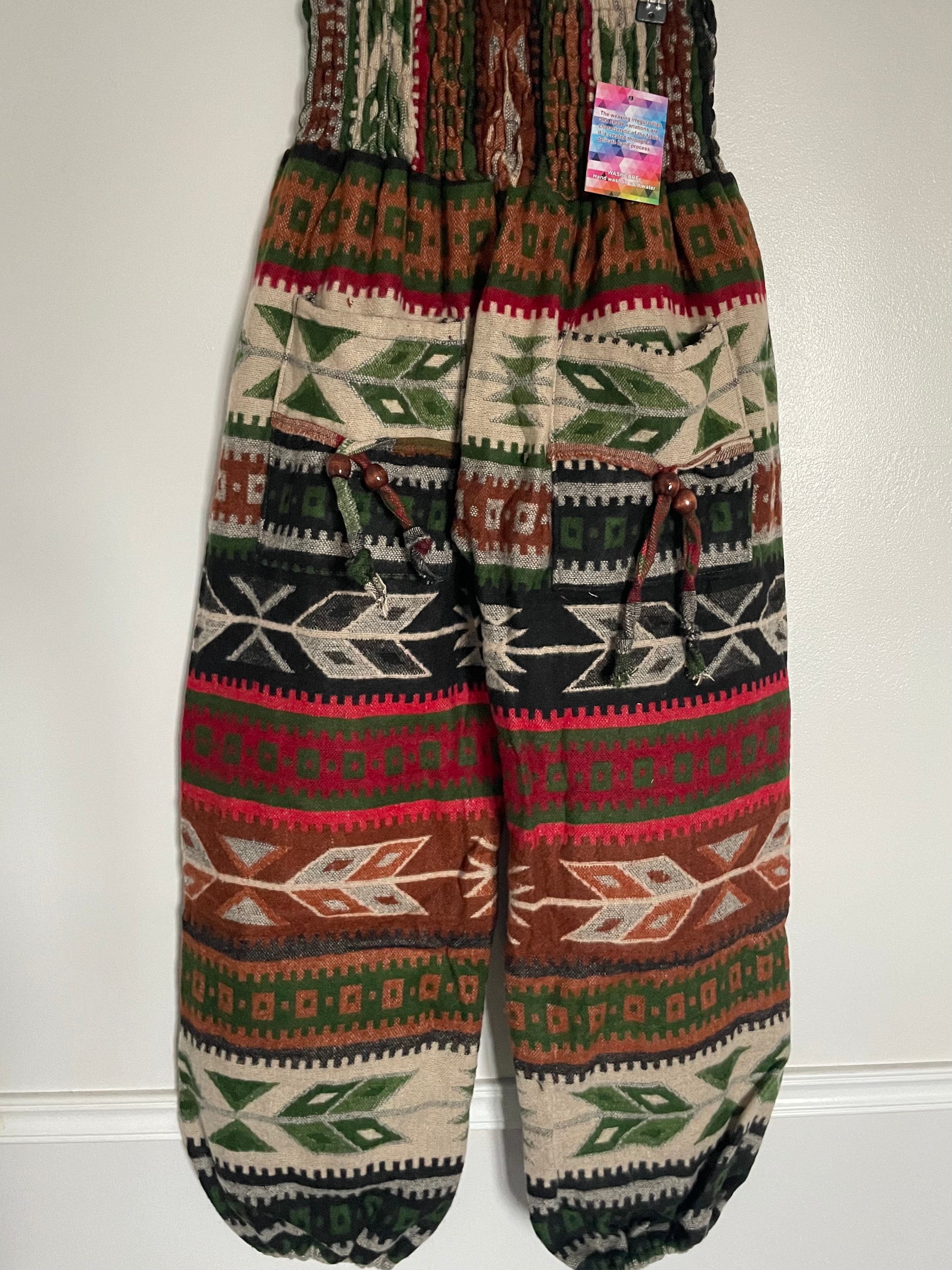 Snuggly Green/Red/Brown Aztec Cashmelon Trousers, 22-46” Waist