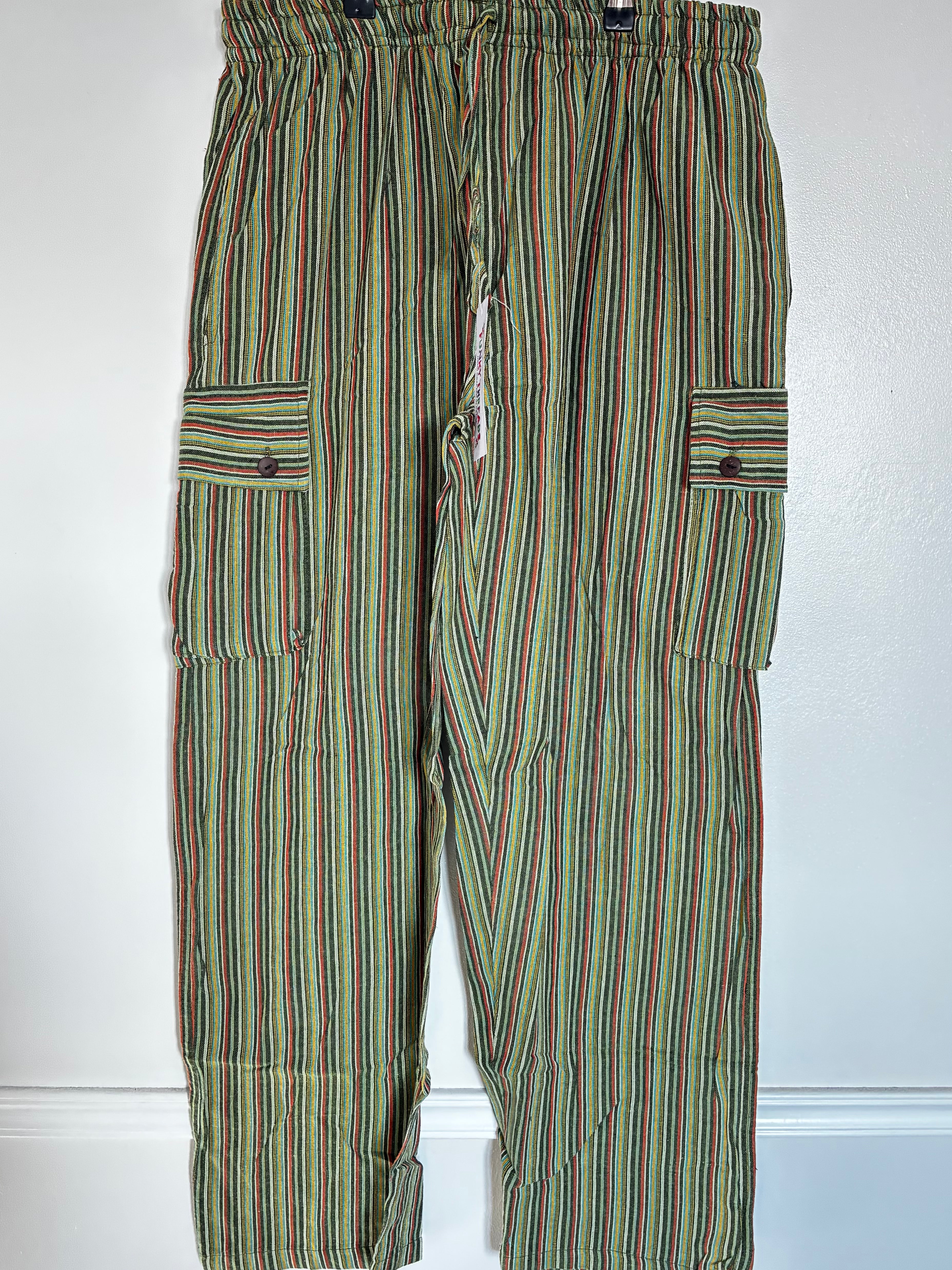 Green/red Striped Cotton Cargo Trousers, XL