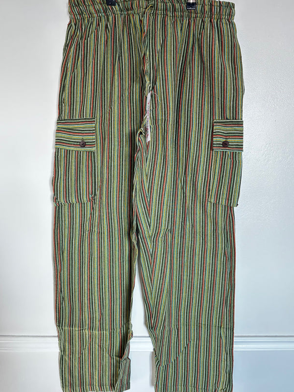 Green/red Striped Cotton Cargo Trousers, XXL
