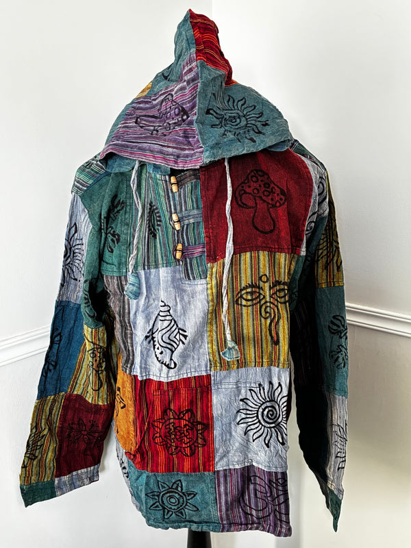 Patchwork Multi Hooded Shirt, XL
