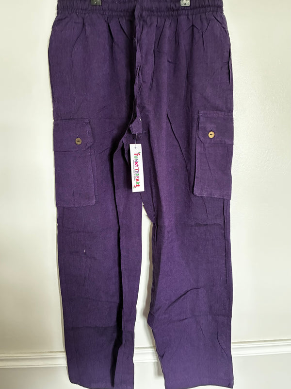 Purple Cotton Cargo Trousers, L