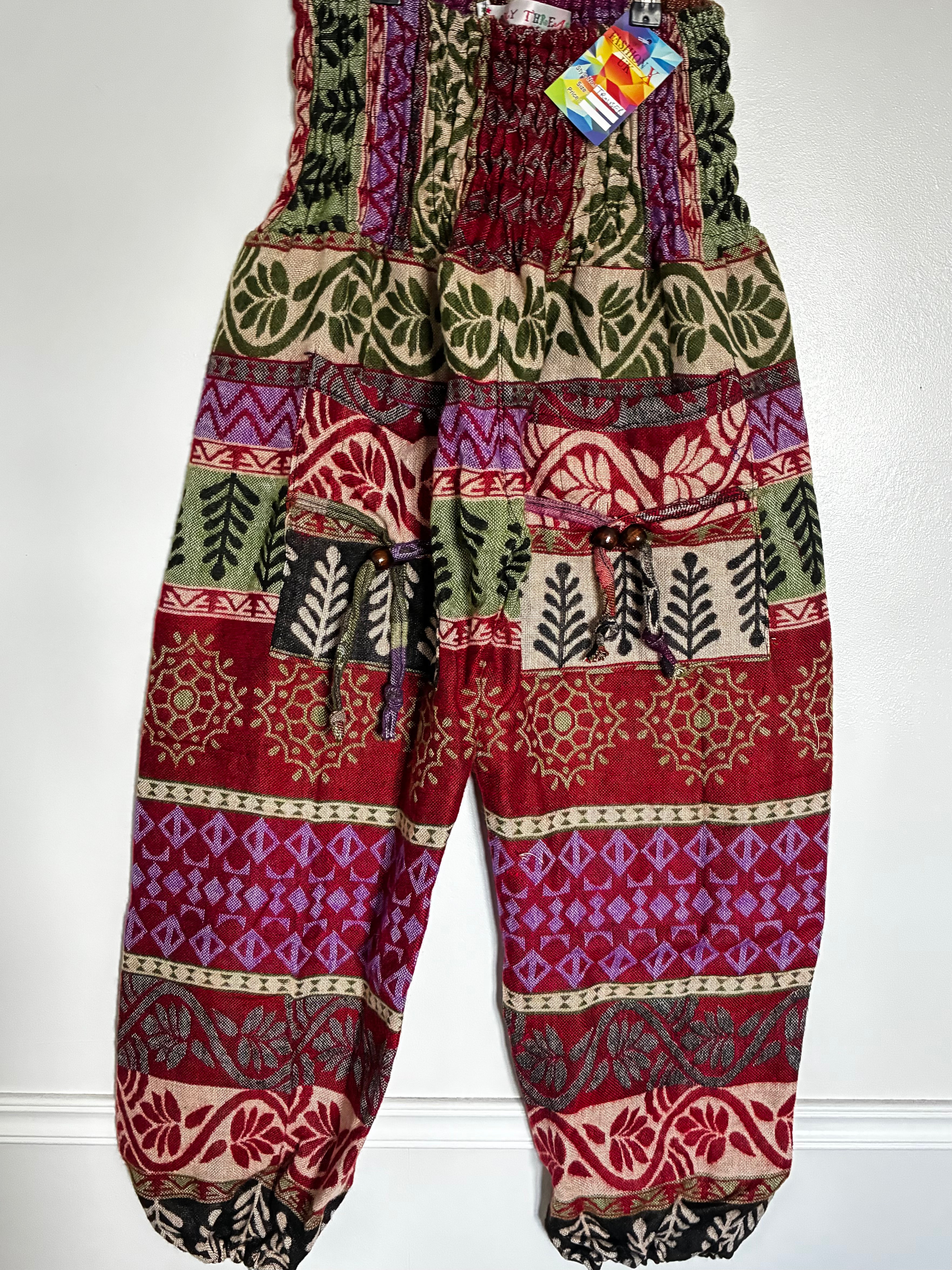 Fluffy red/Green Stripe Cashmelon Trousers, 24-47" Waist