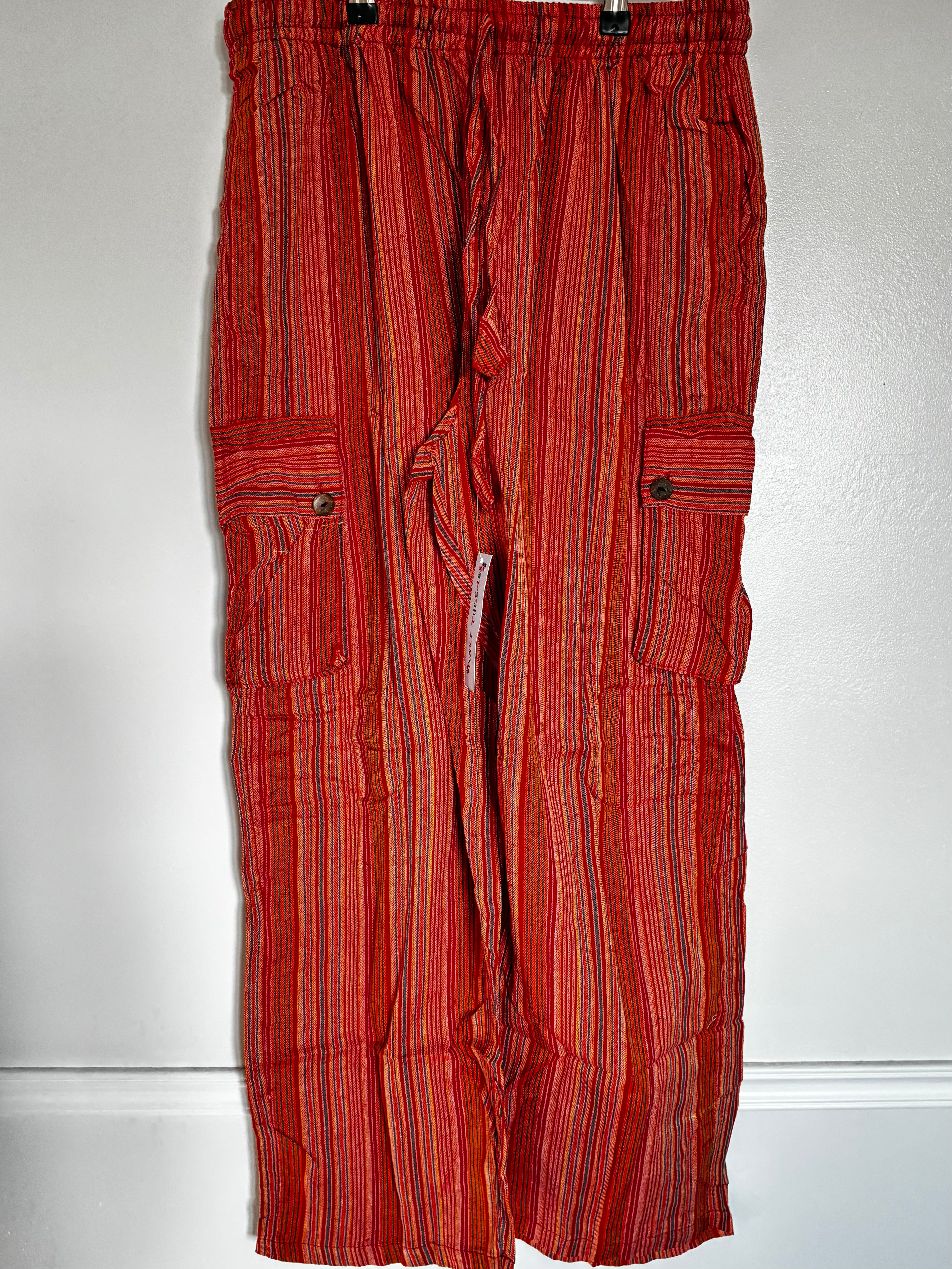 Red/Orange Striped Cotton Cargo Trousers, XXL