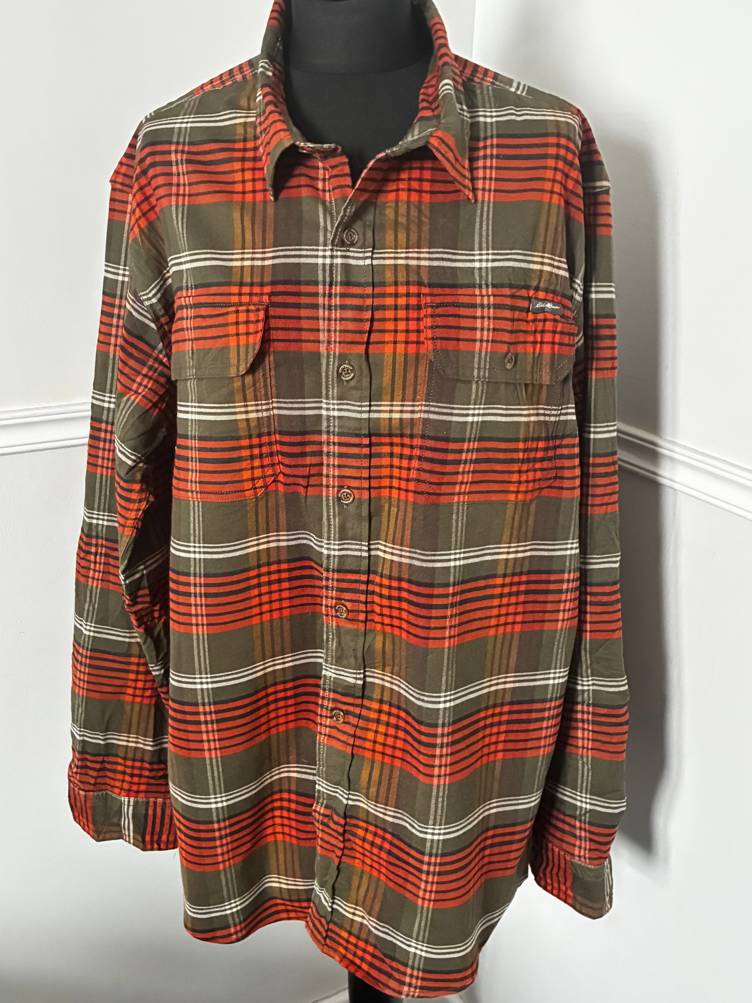 Thin Green/Red Eddie Bauer Checked Flannel, 48" chest