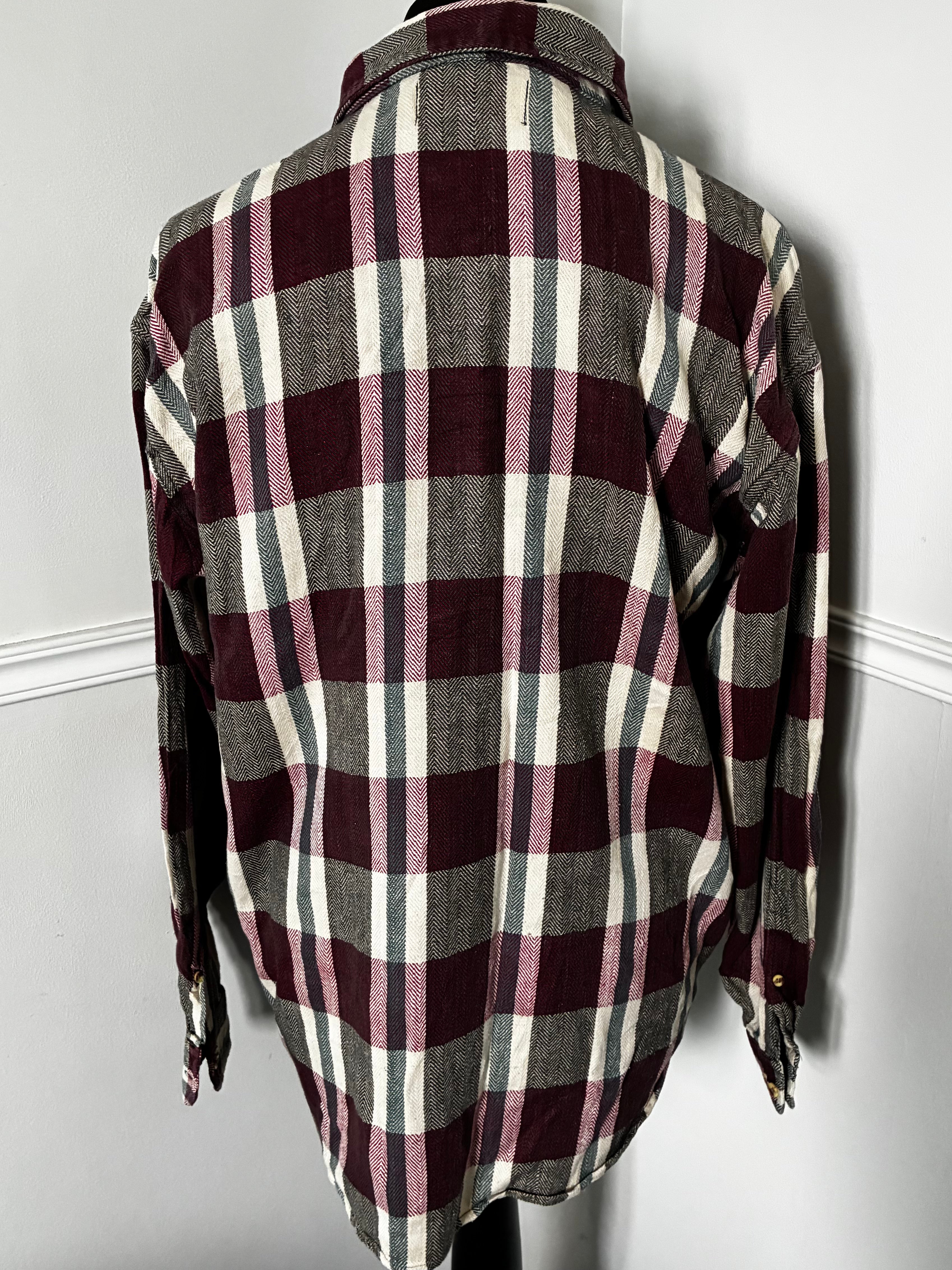 Thick Burgundy/Grey/Beige Checked Flannel, L