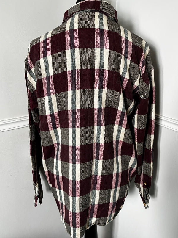 Thick Burgundy/Grey/Beige Checked Flannel, 50" chest