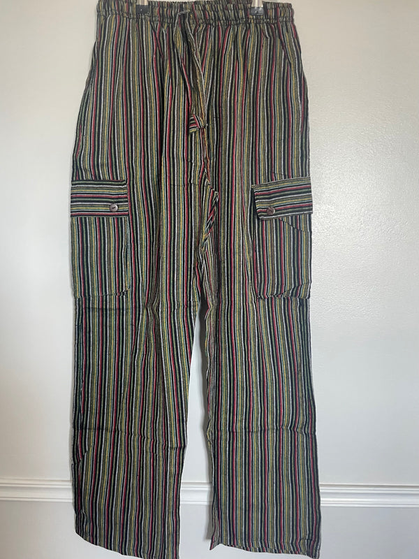 Red/Green Stripe Cotton Cargo Trousers, S/M