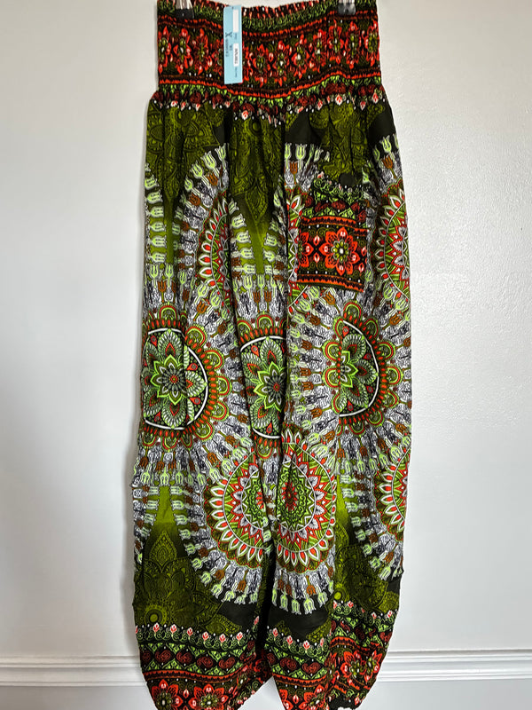 Green/orange Circles Harem Trousers