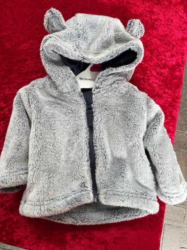 Grey fluffy jacket with ears on hood (newborn)