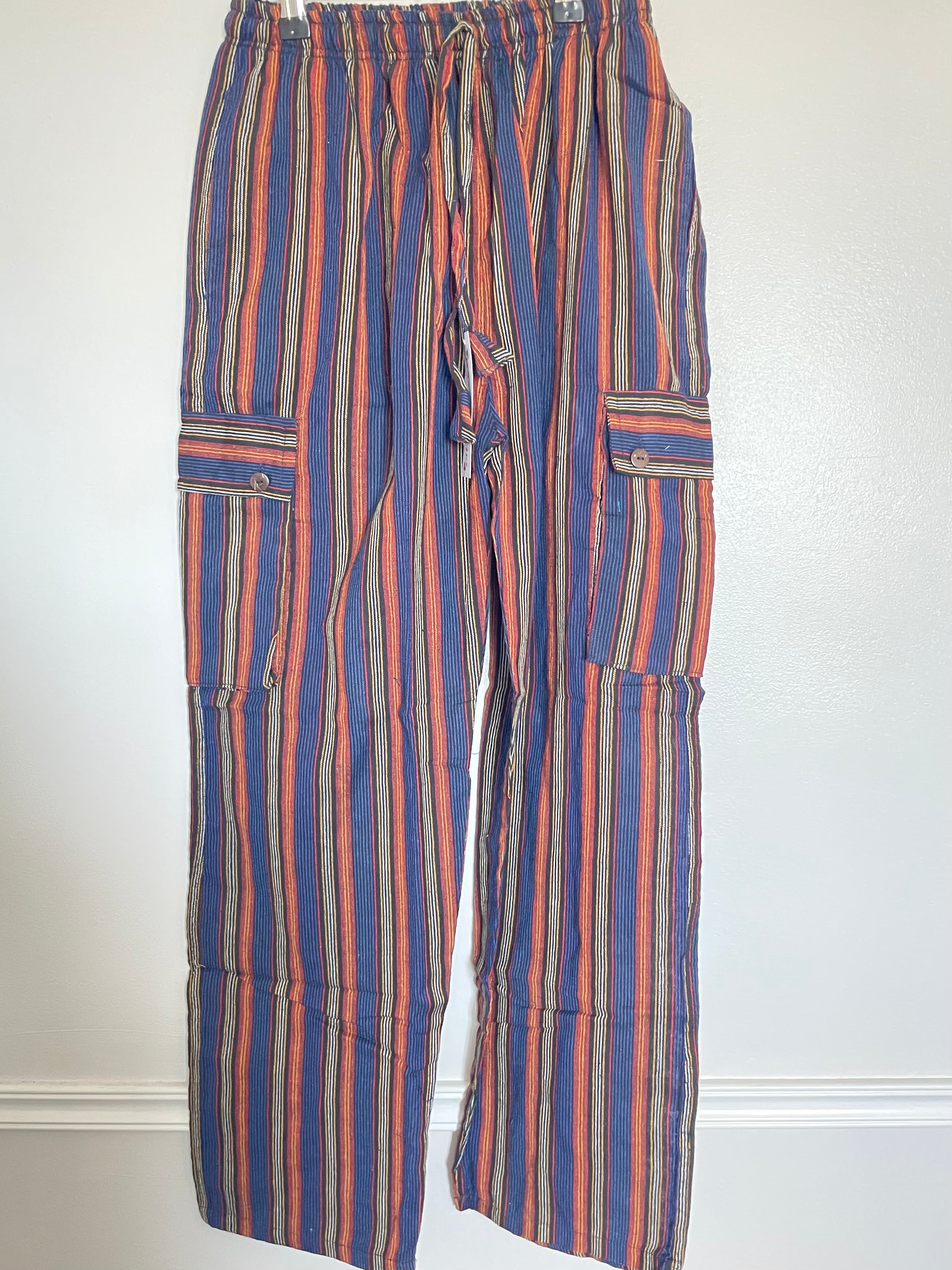 Blue/Orange Striped Cotton Cargo Trousers, L