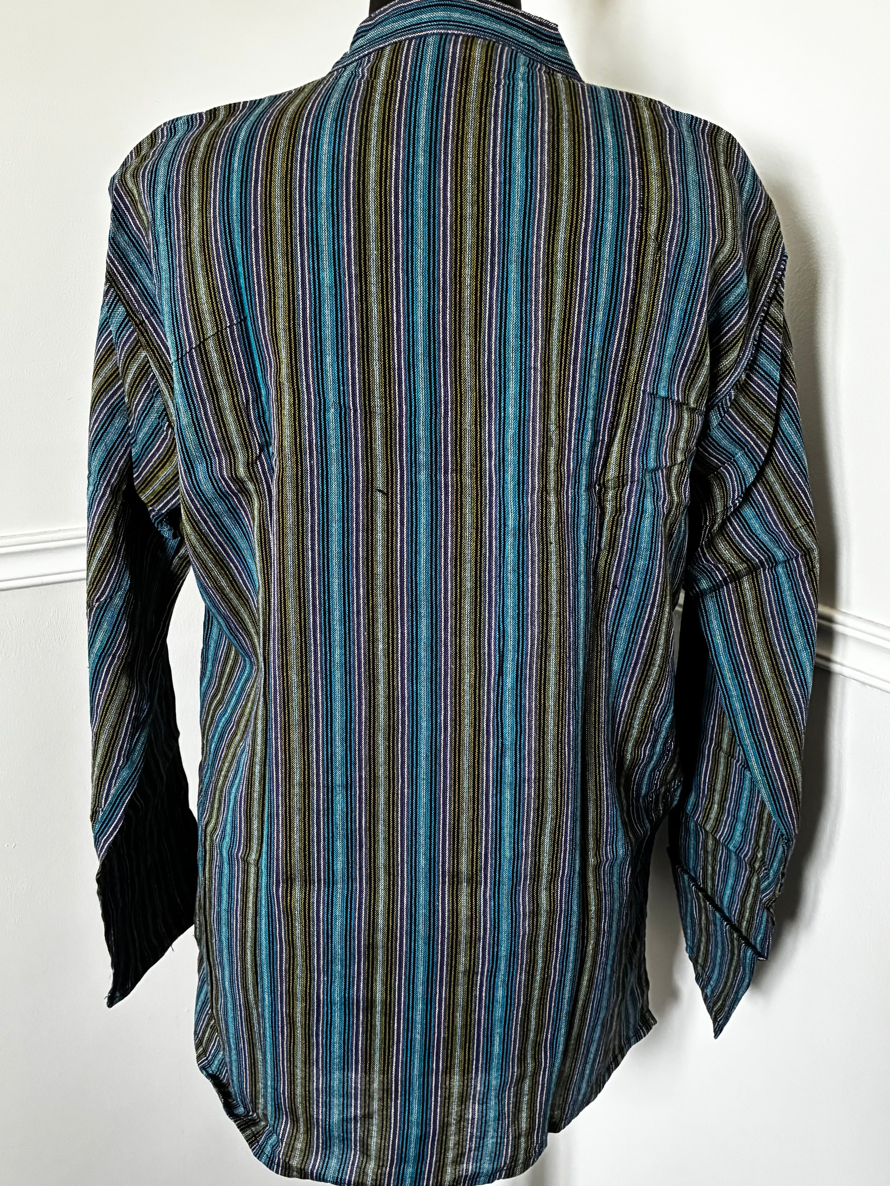 Blue/green/purple Striped Cotton Shirt, S/M