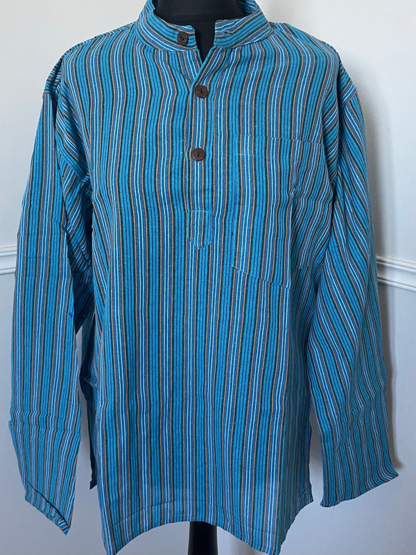 Turquoise/red/white Stripe Cotton Shirt, S/M