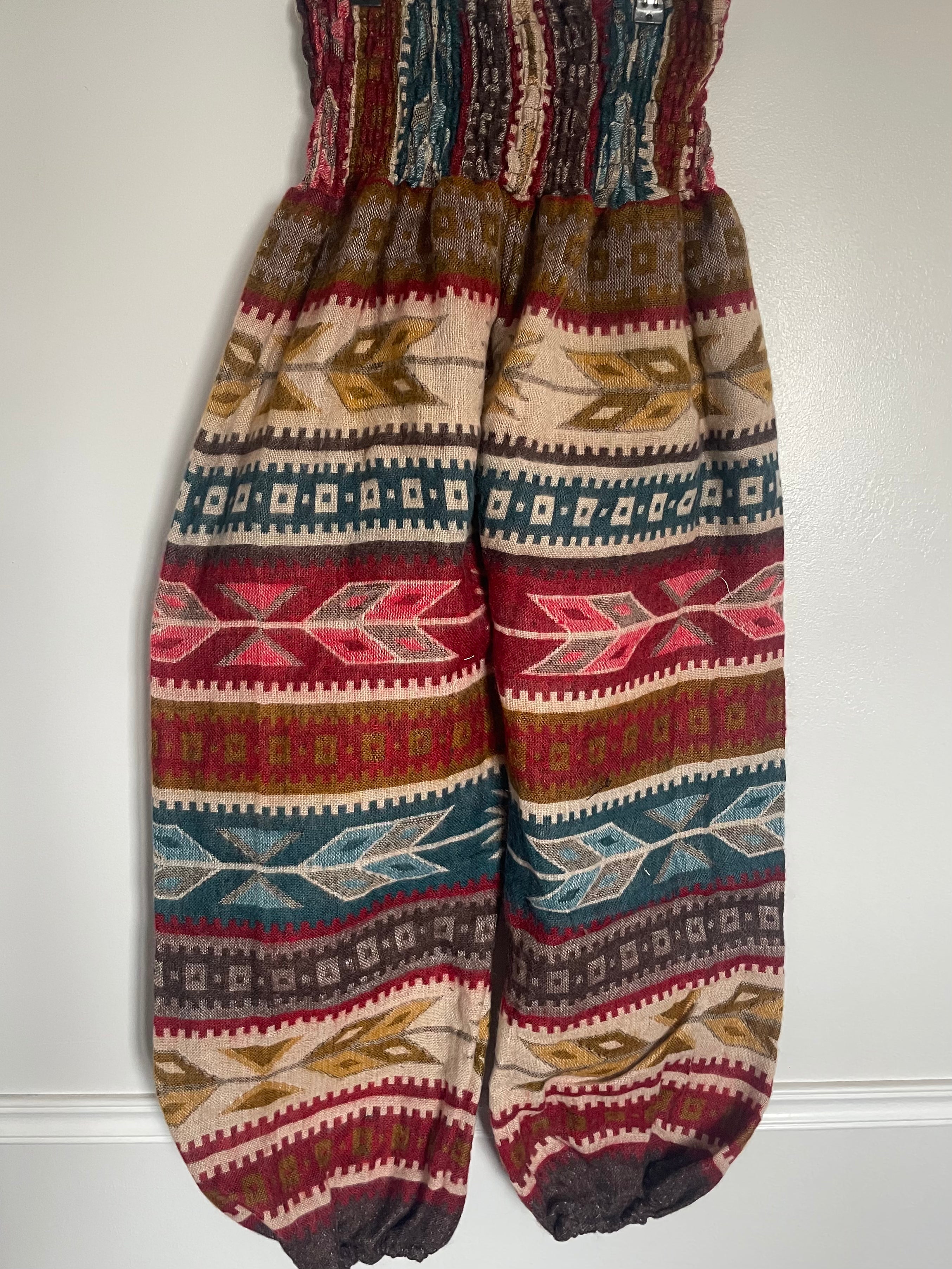 Snuggly Red/Gold Aztec Cashmelon Trousers, 24-47” Waist