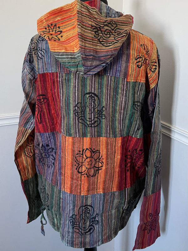 Patchwork Hooded Cotton Shirt, XL