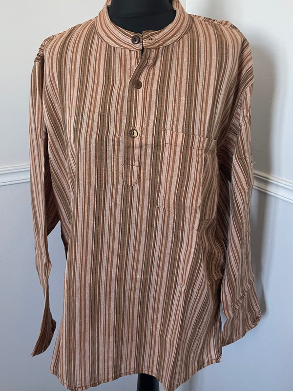 Brown Stripe Cotton Shirt, S/M