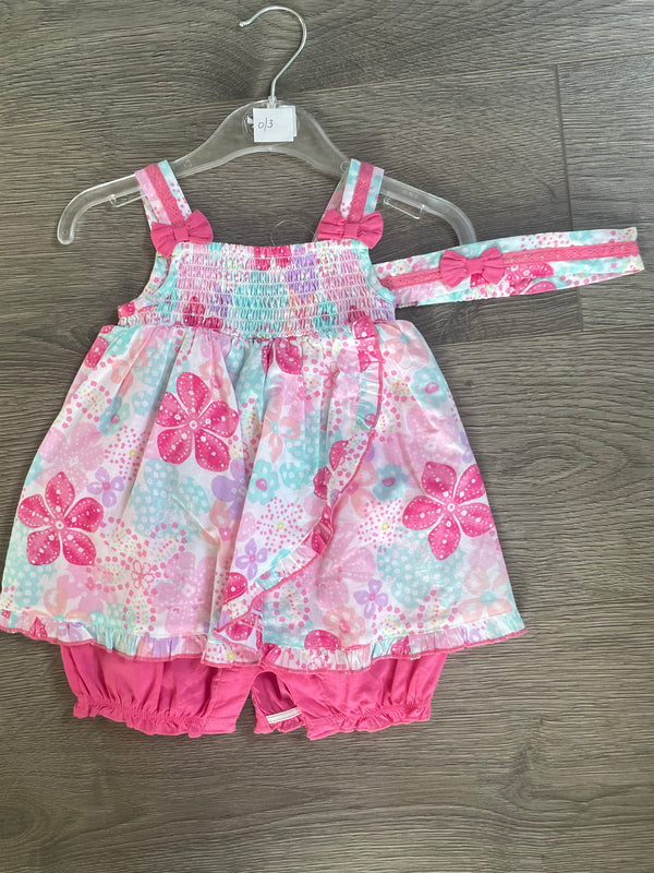 Pink flower romper and headband (0-3 months)