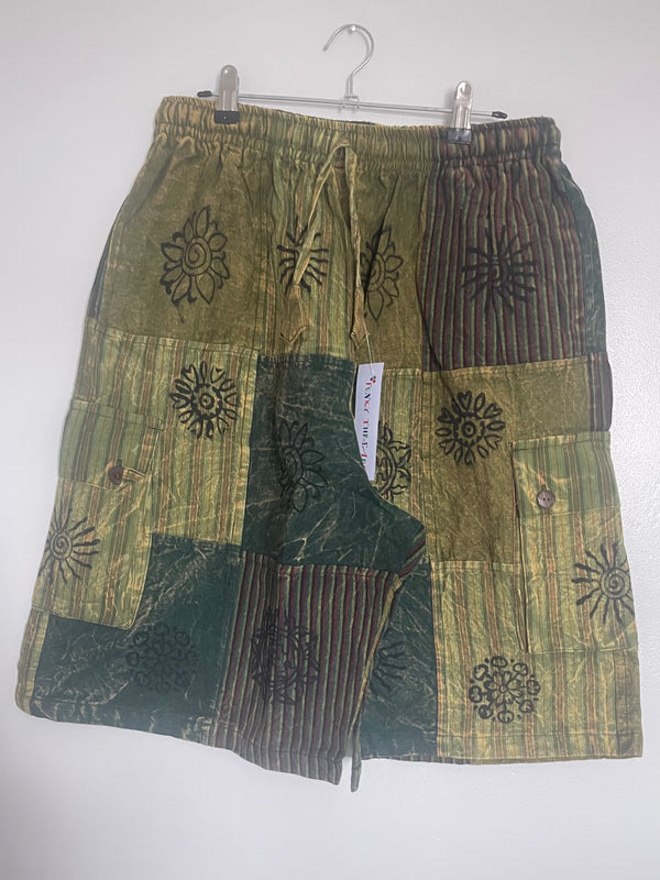 Green Patchwork Cargo Shorts, XXL