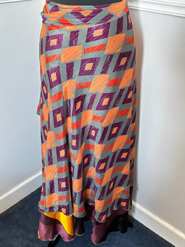 Recycled Saree Reversible Wrap Skirt