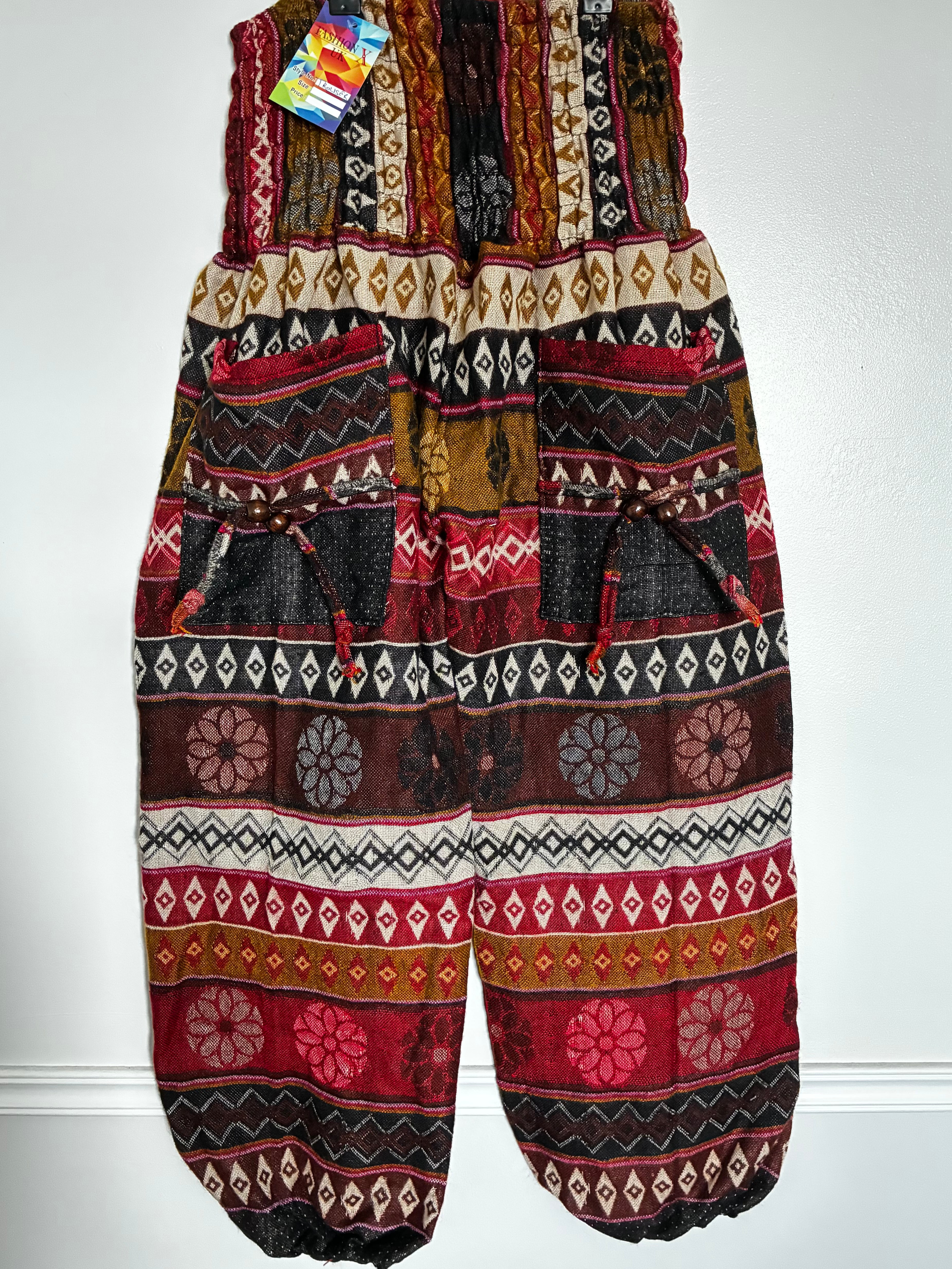 Fluffy Black/Red Stripes Cashmelon Trousers, 27-50" Waist