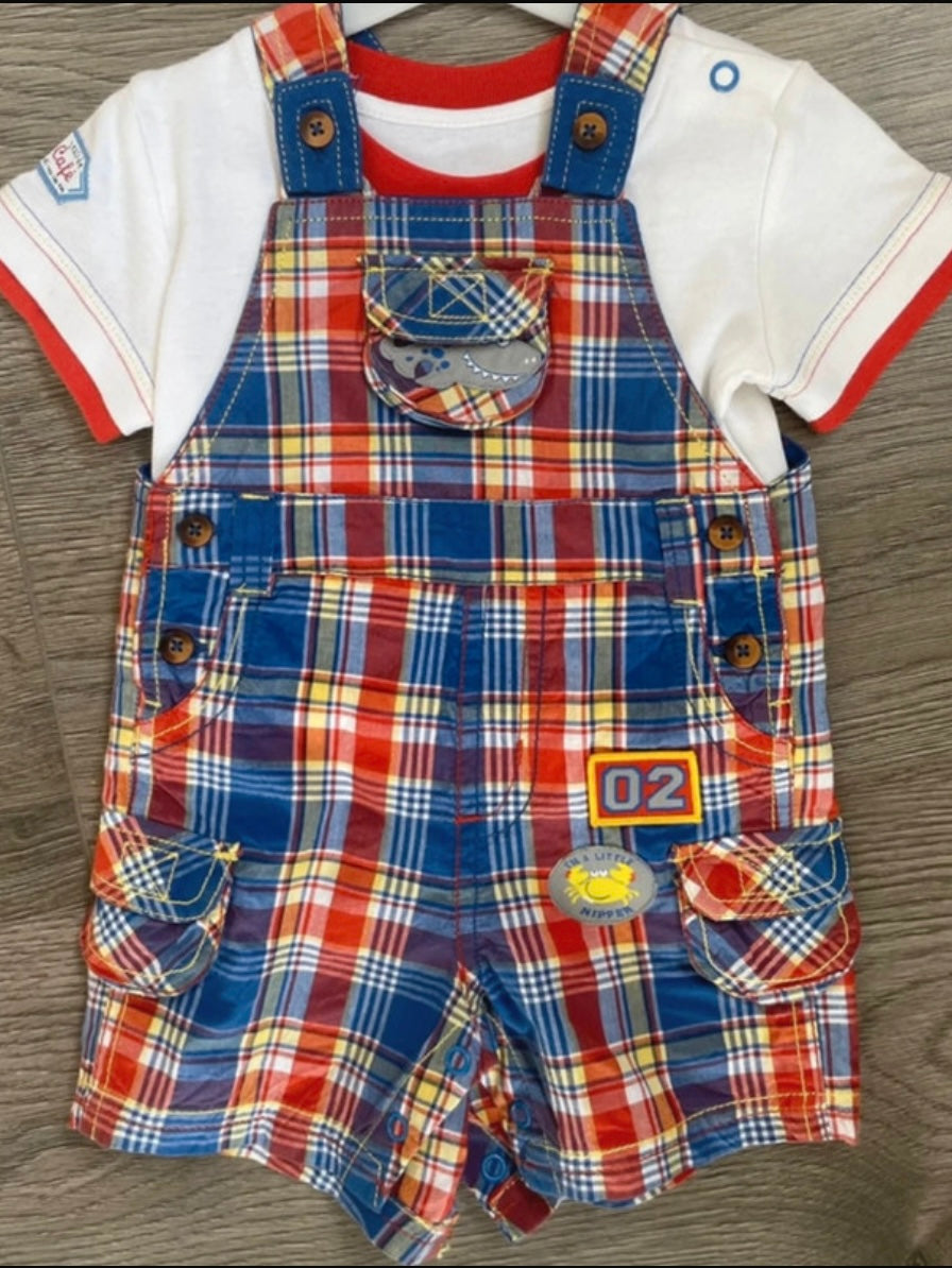 2 piece check dungarees set (3-6 mths)