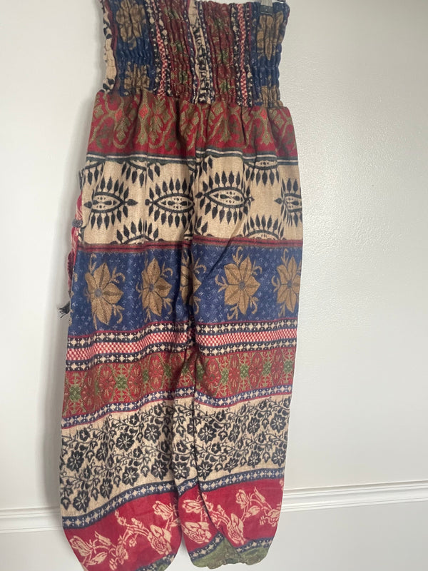 Snuggly Red/Green/Blue Flowers Cashmelon Trousers, 22-44” Waist