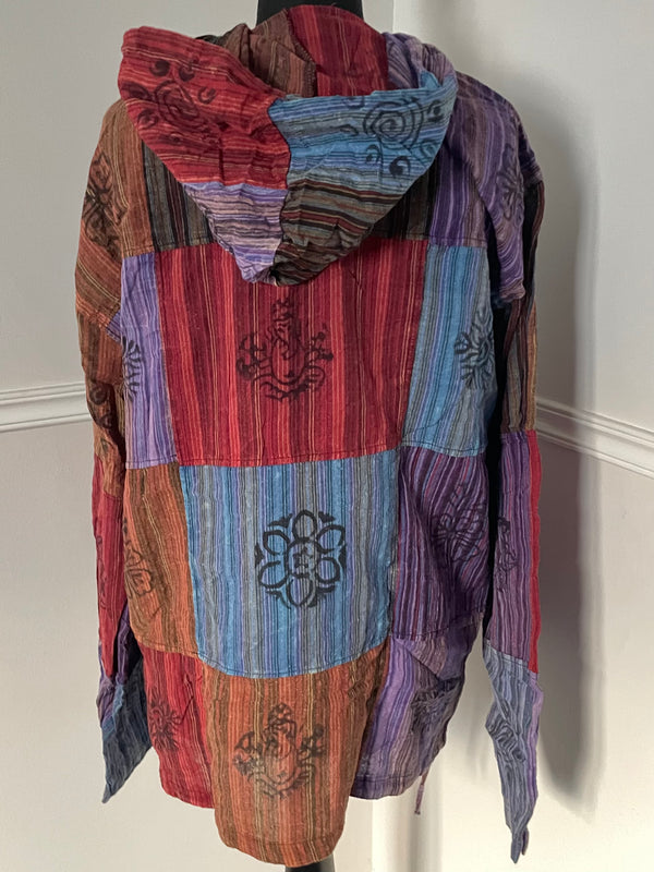 Patchwork Hooded Cotton Shirt, XL