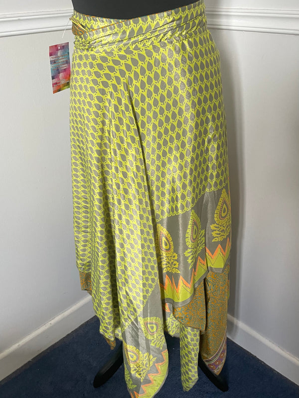 Recycled Saree Reversible Wrap Skirt with Pixie Hem