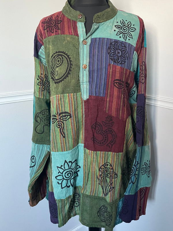 Patchwork Cotton Shirt, XXL
