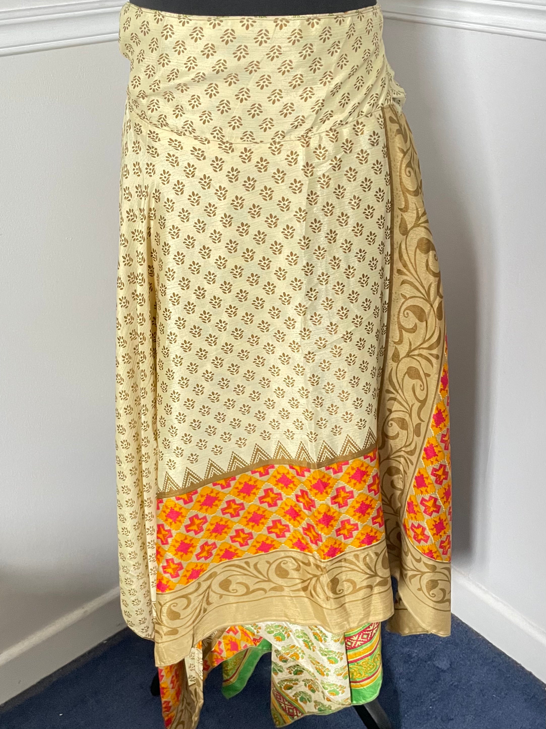 Recycled Reversible Saree Wrap Skirt with Pixie Hem