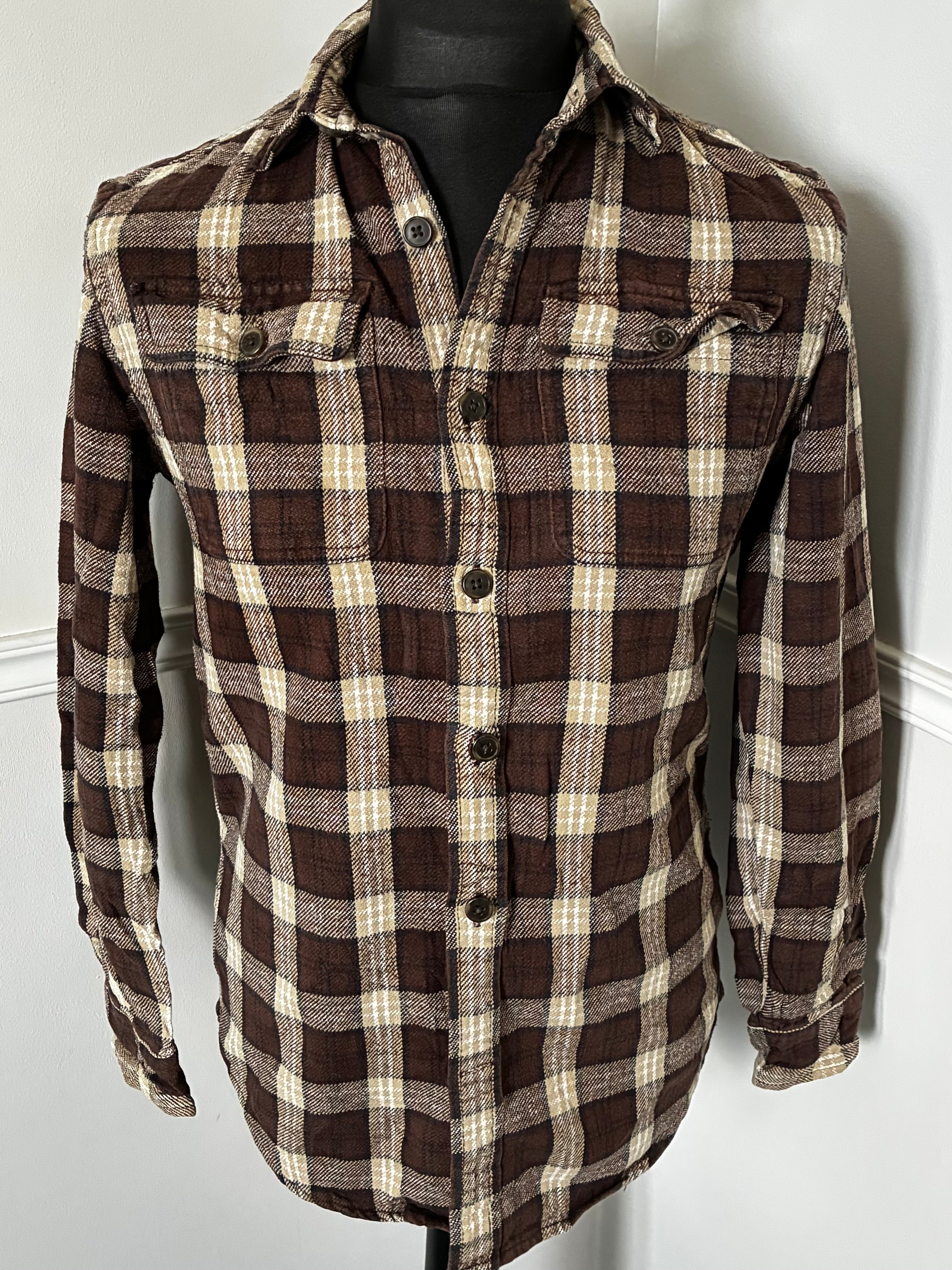 Thick Brown Checked Flannel, S