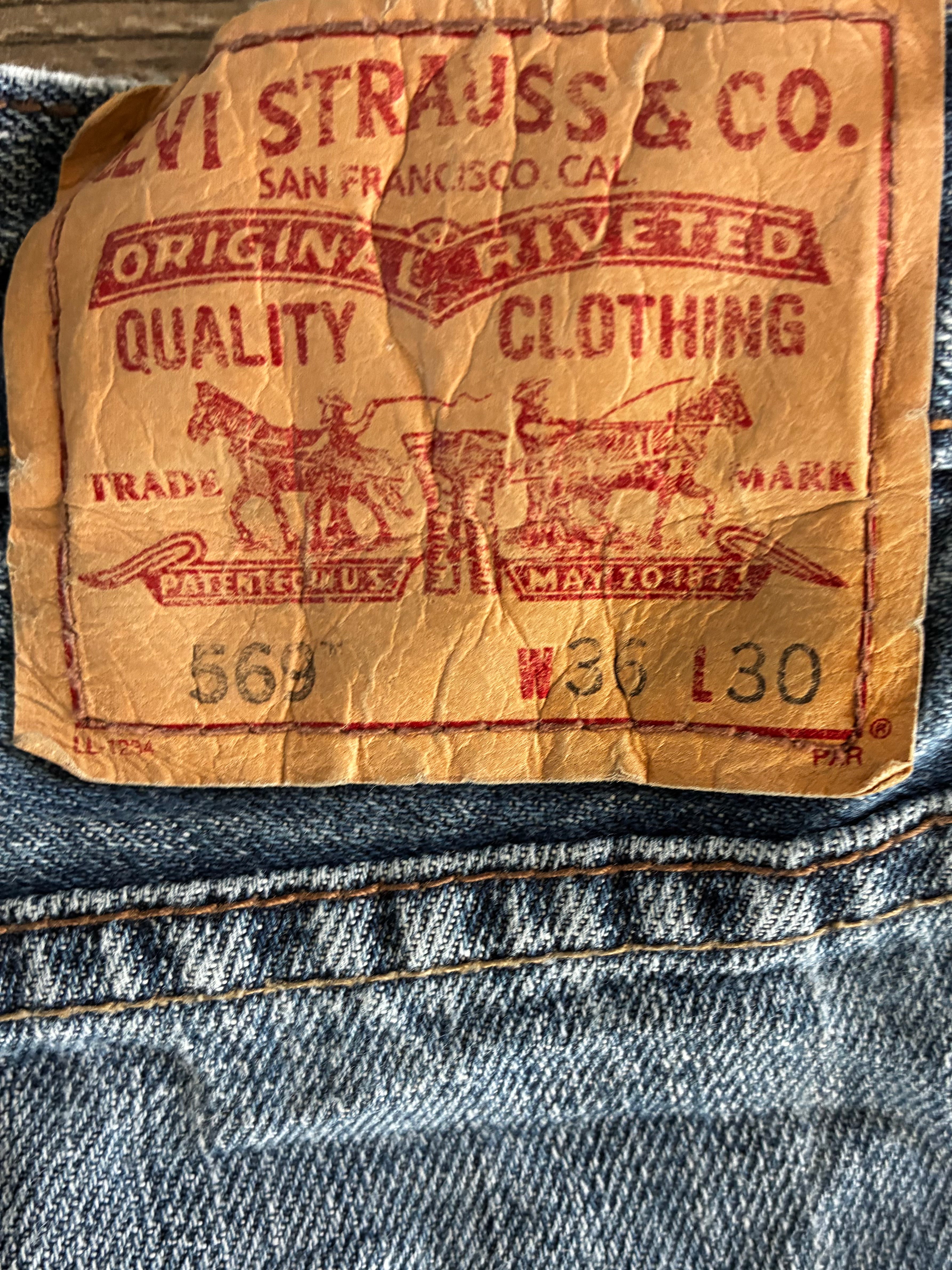 Vintage Levi's 569, Blue, Label, W36, L30, Actual size, W37, L30