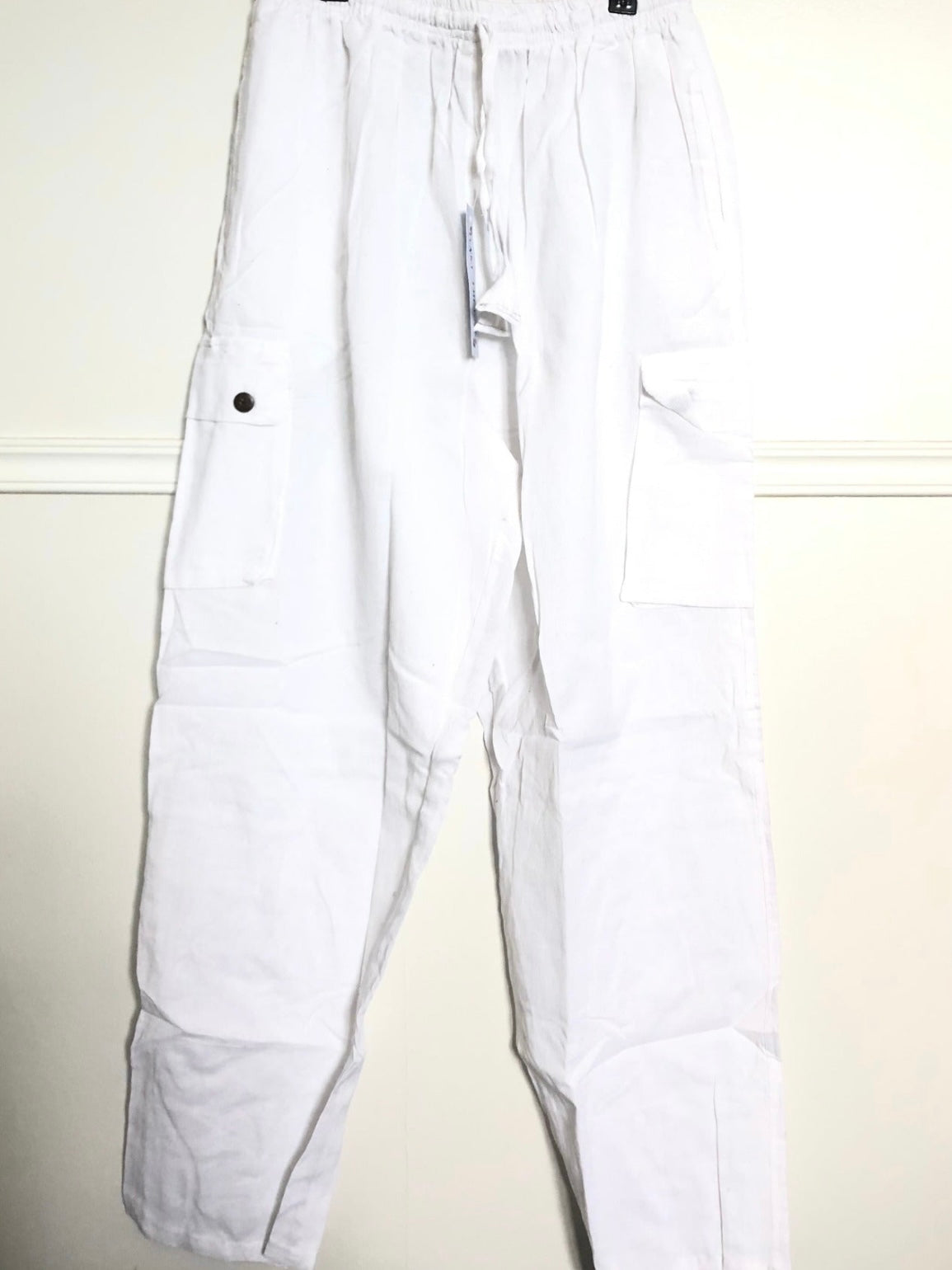 White Cotton Cargo Trousers, S/M