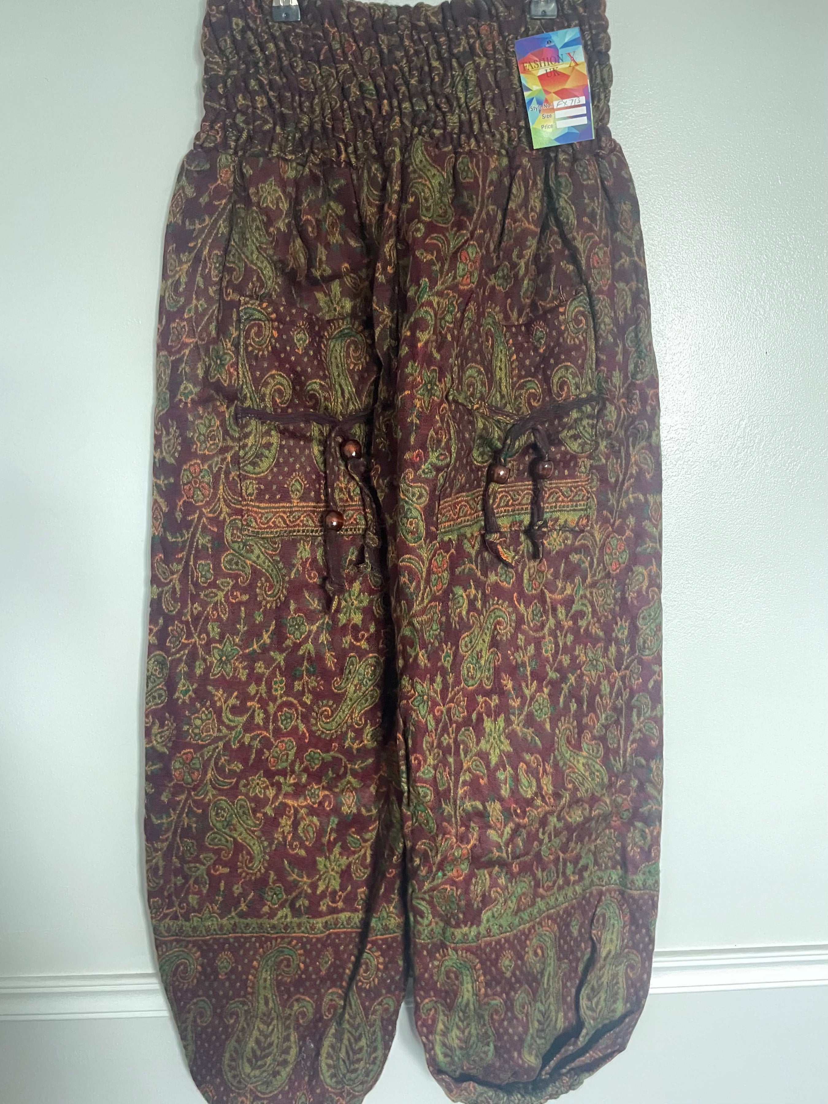 Snuggly Red/Green Flowers Cashmelon Trousers, 24-48” Waist
