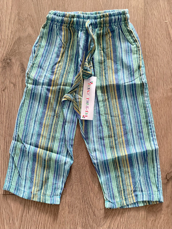 Green/blue stripe trousers, (age 4-5)