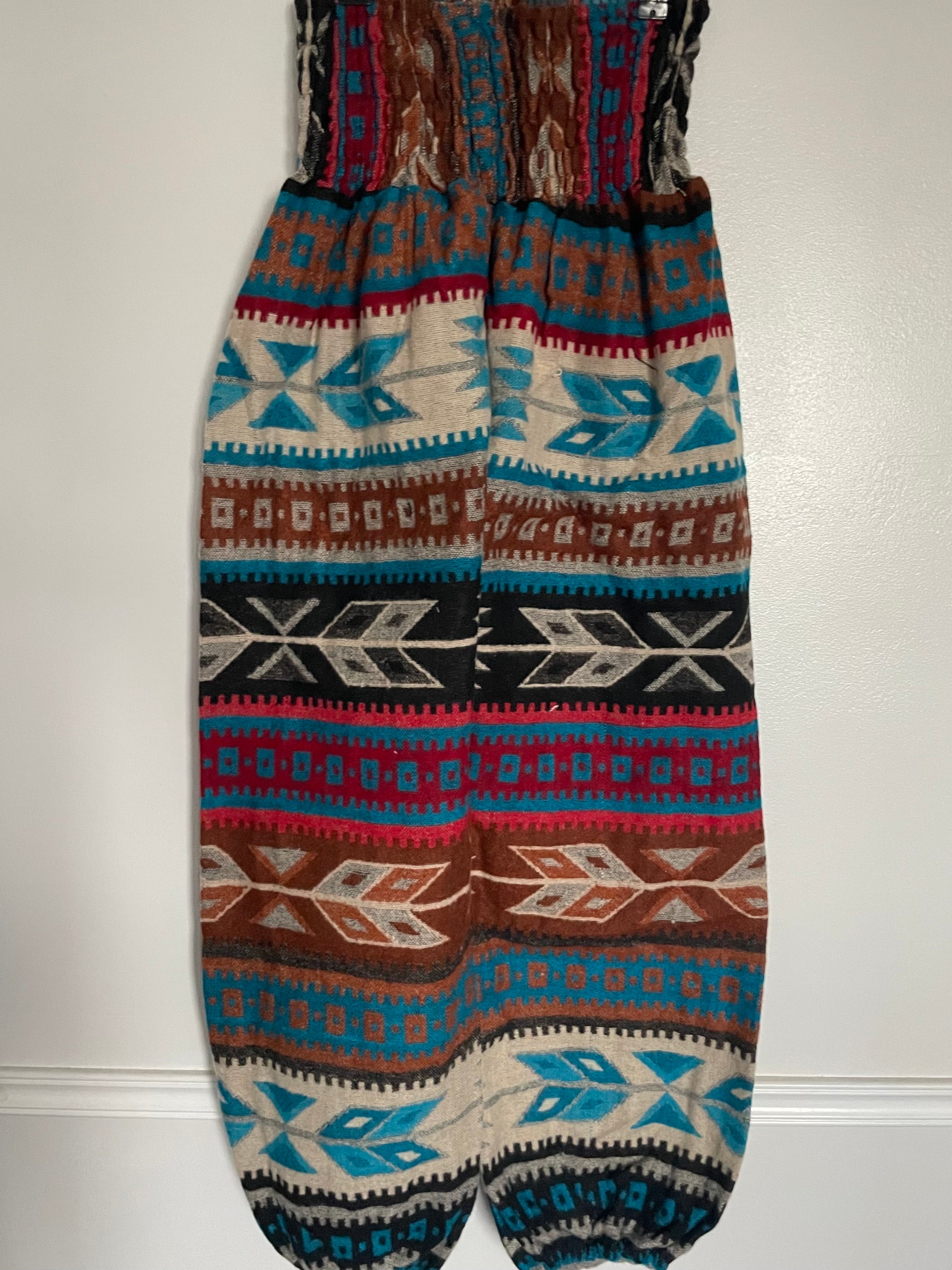 Snuggly Turquoise/Red/Brown Aztec Cashmelon Trousers, 22-42” Waist