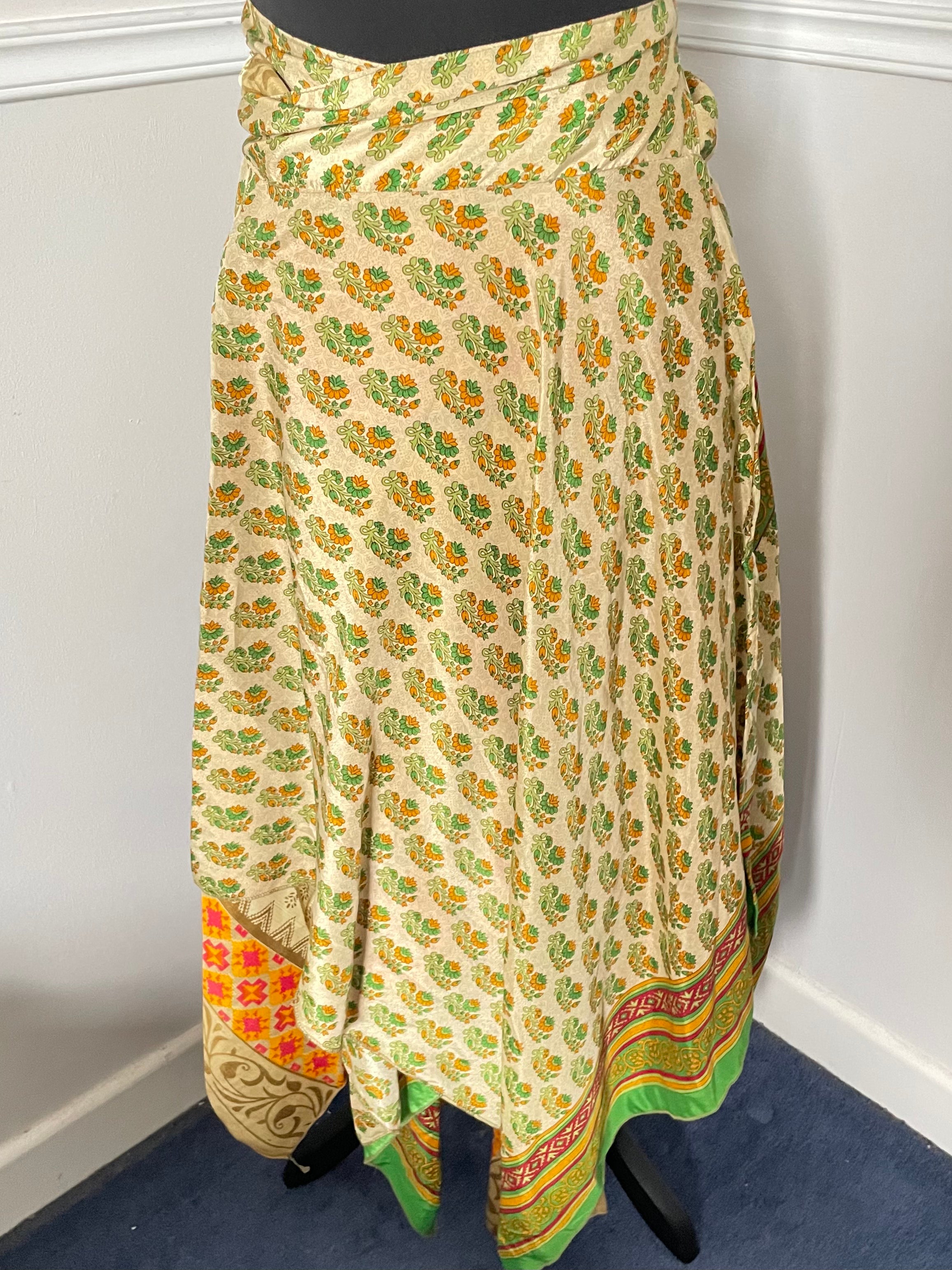 Recycled Reversible Saree Wrap Skirt with Pixie Hem